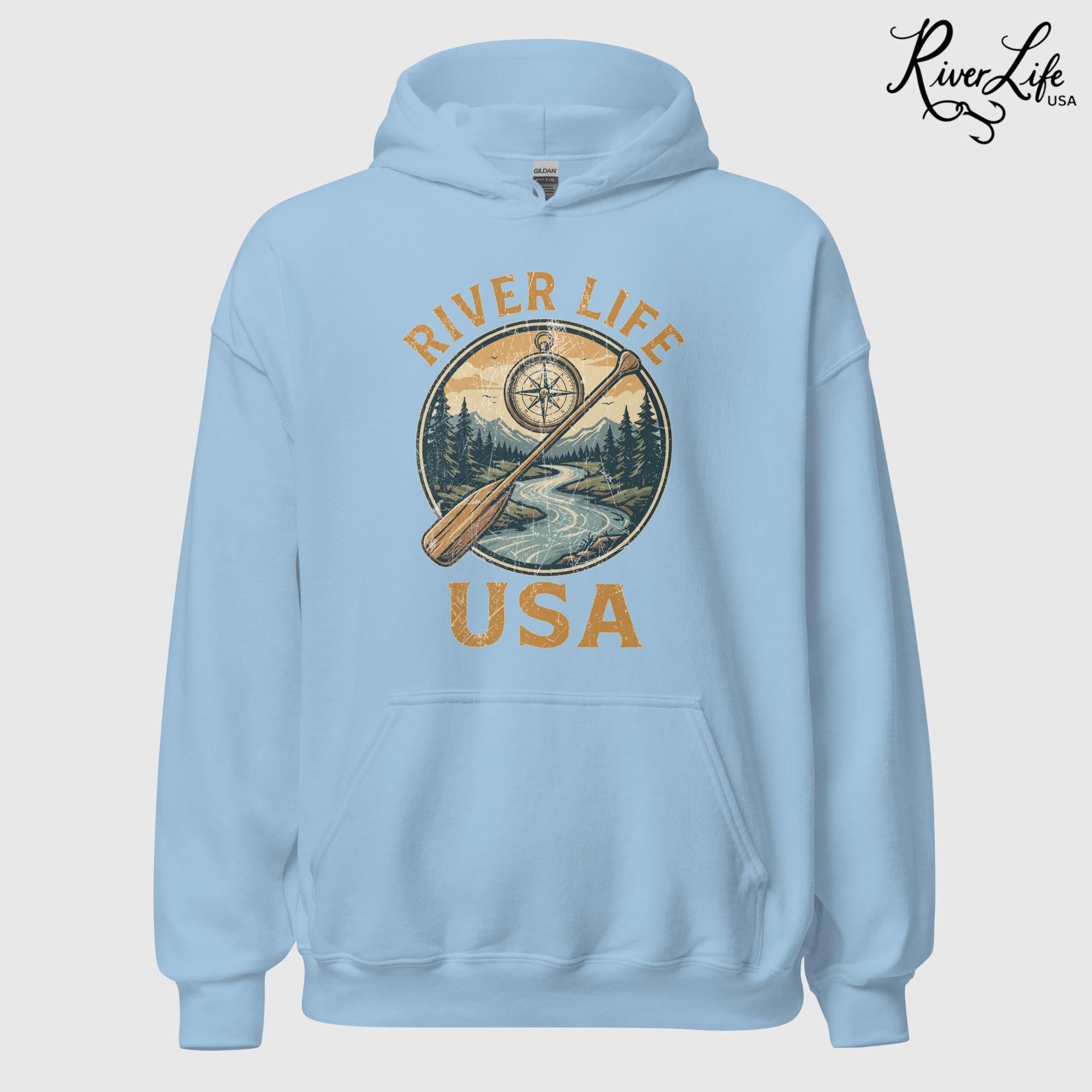 Proudly American | Unisex Pullover Hoodie-Light Blue-River Life USA