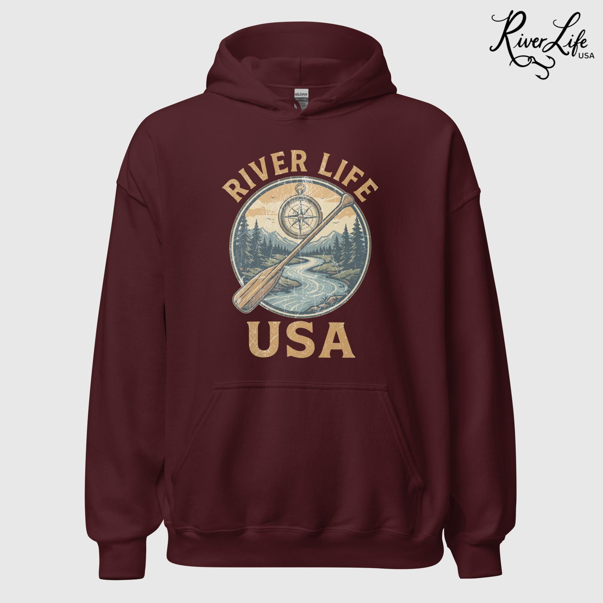 Proudly American | Unisex Pullover Hoodie-Maroon-River Life USA