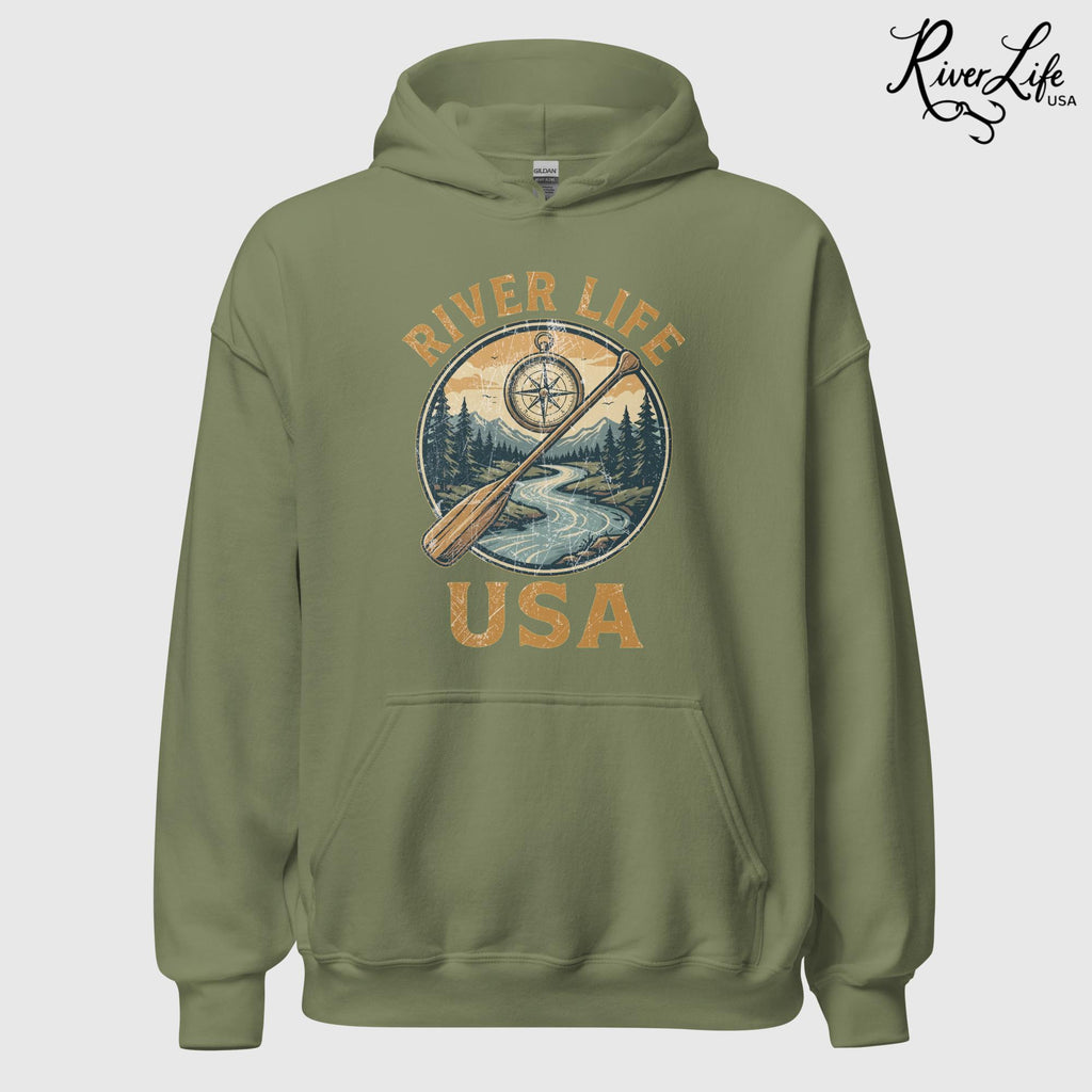 Proudly American | Unisex Pullover Hoodie-Military Green-River Life USA