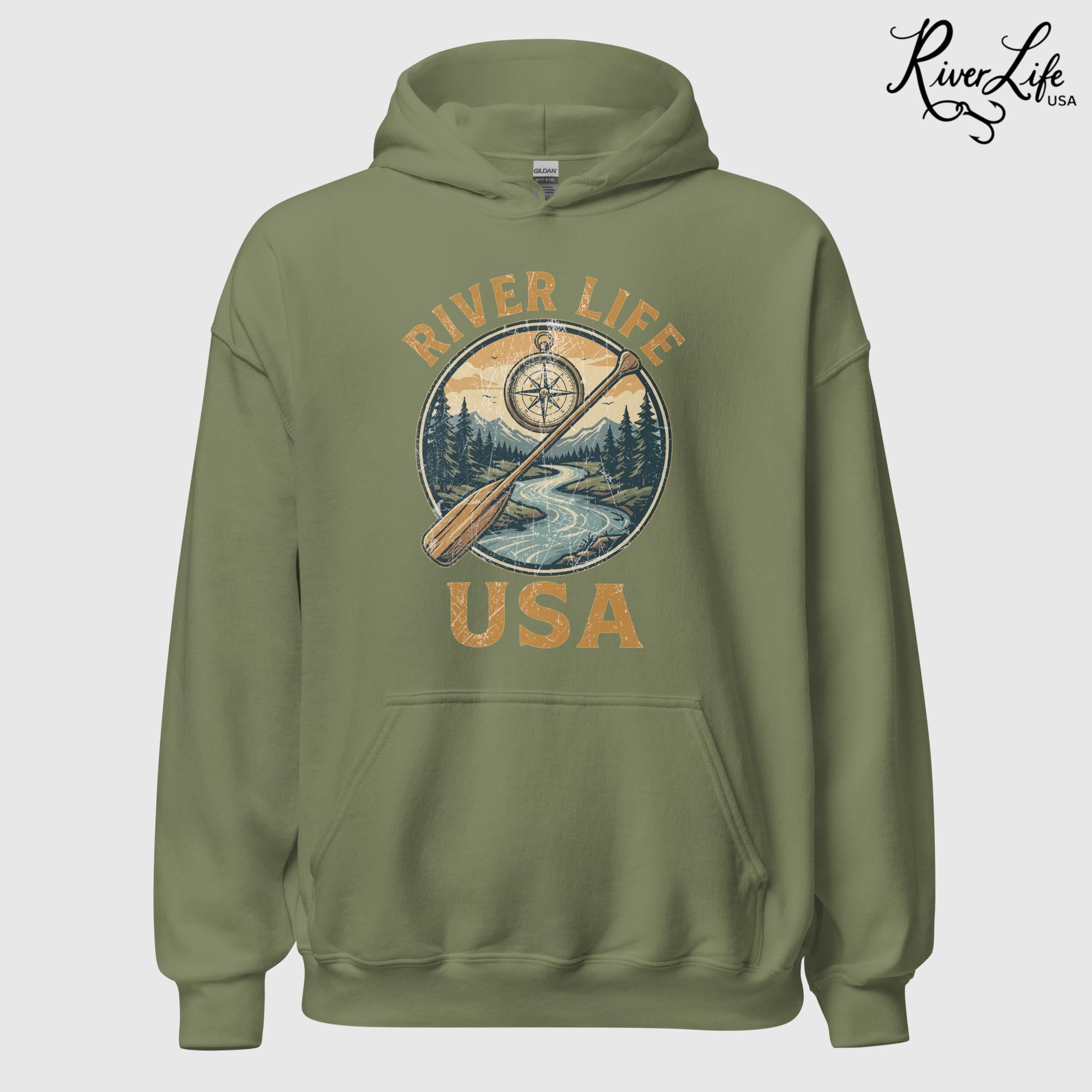 Proudly American | Unisex Pullover Hoodie-Military Green-River Life USA
