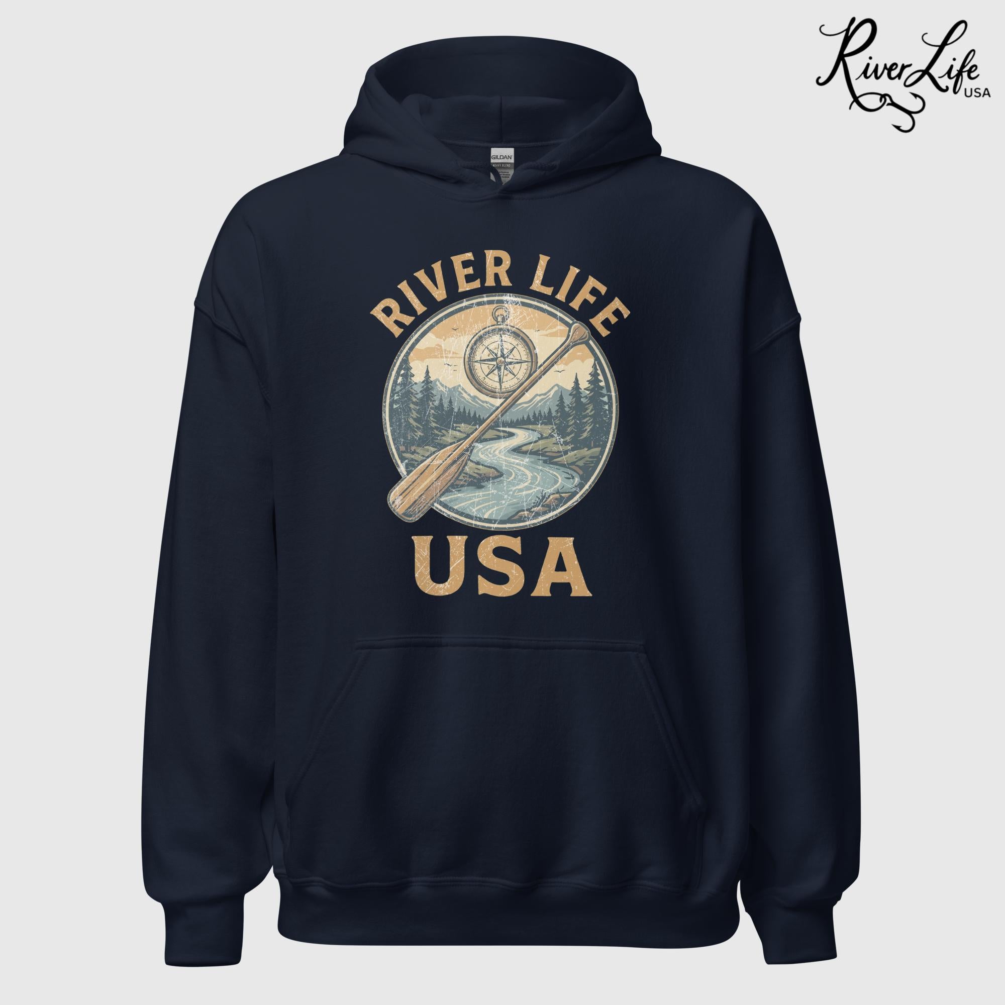 Proudly American | Unisex Pullover Hoodie-Navy-River Life USA