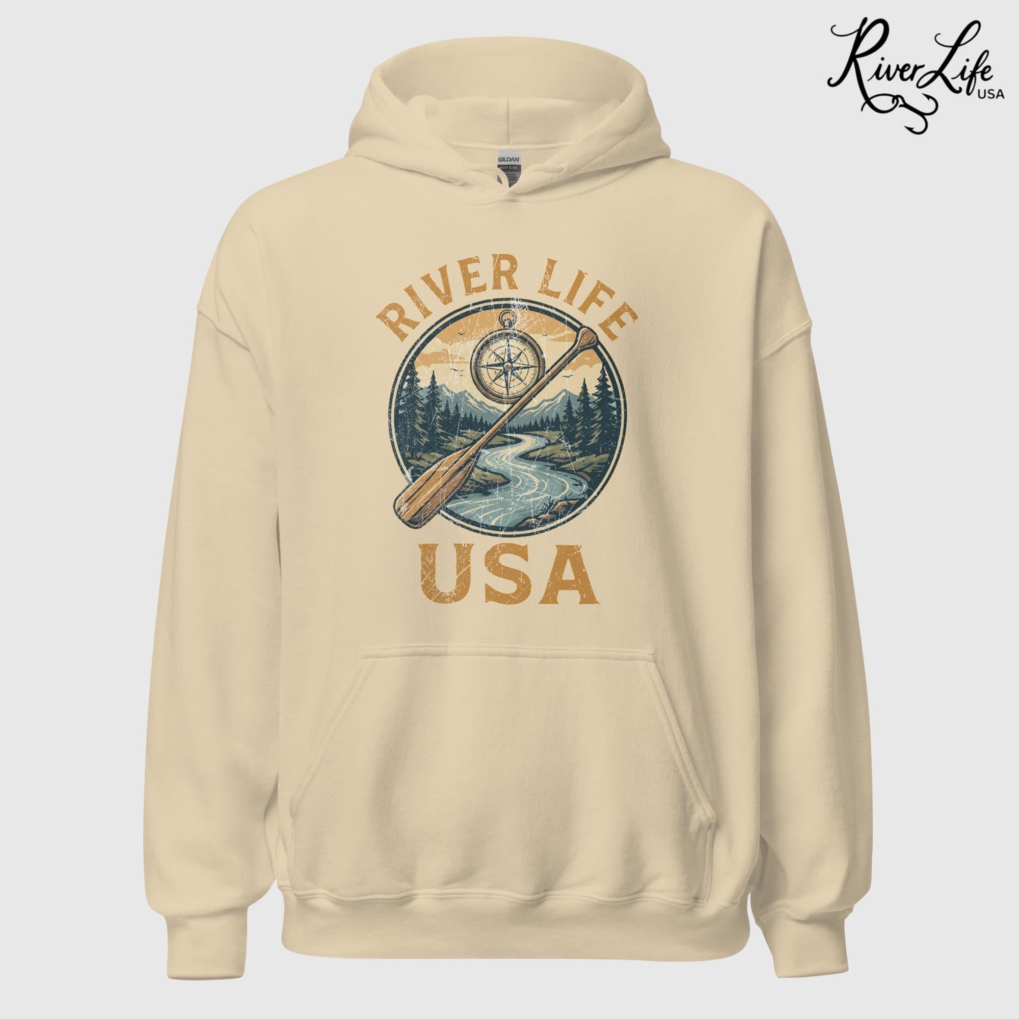 Proudly American | Unisex Pullover Hoodie-Sand-River Life USA