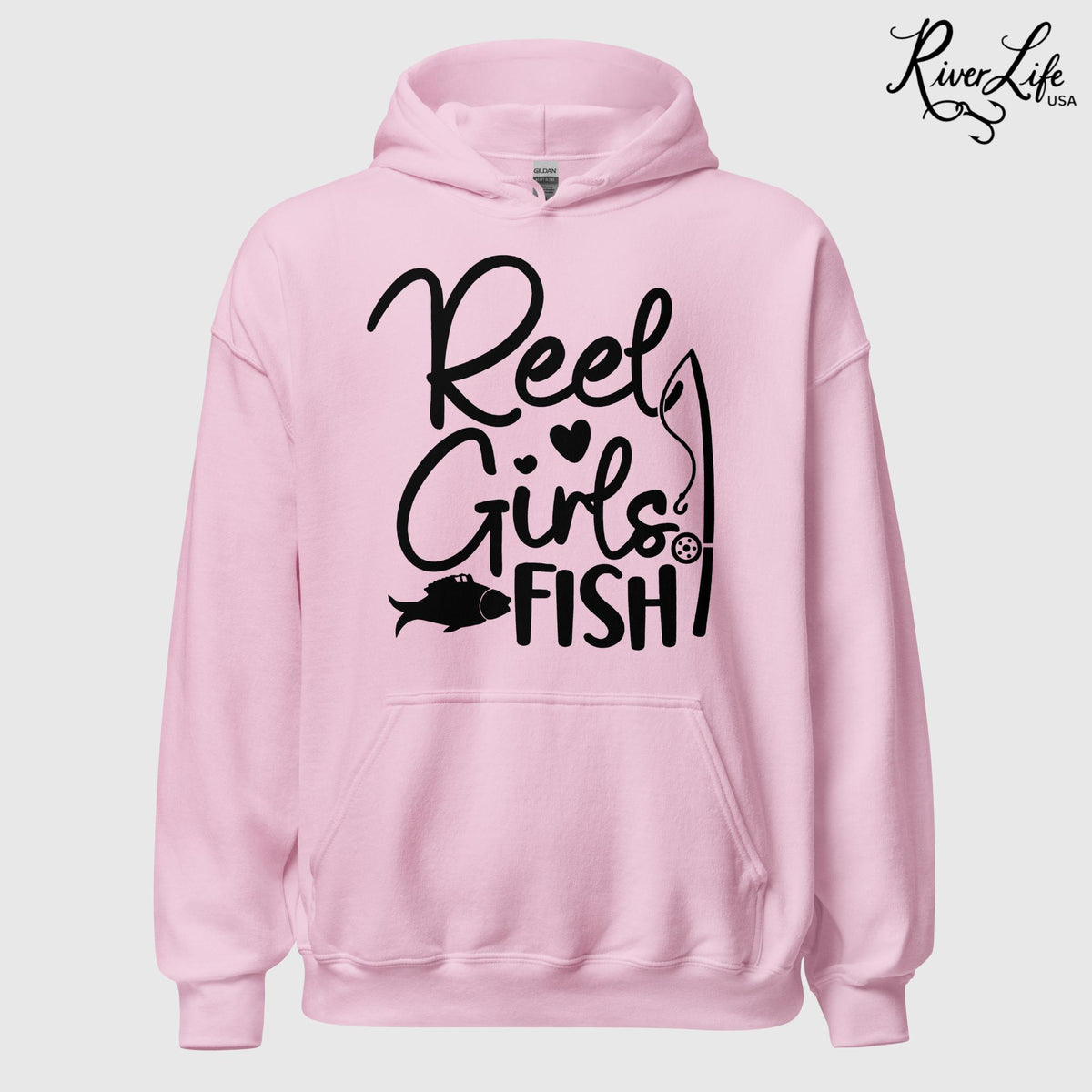 Reel Girls Fish | Womens Pullover Hoodie-Pink-River Life USA