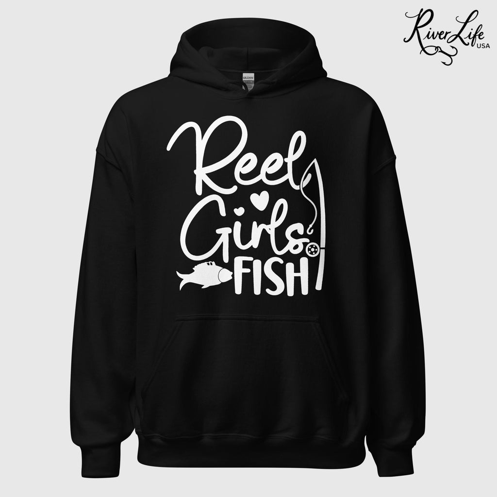 Reel Girls Fish | Womens Pullover Hoodie-Black-River Life USA