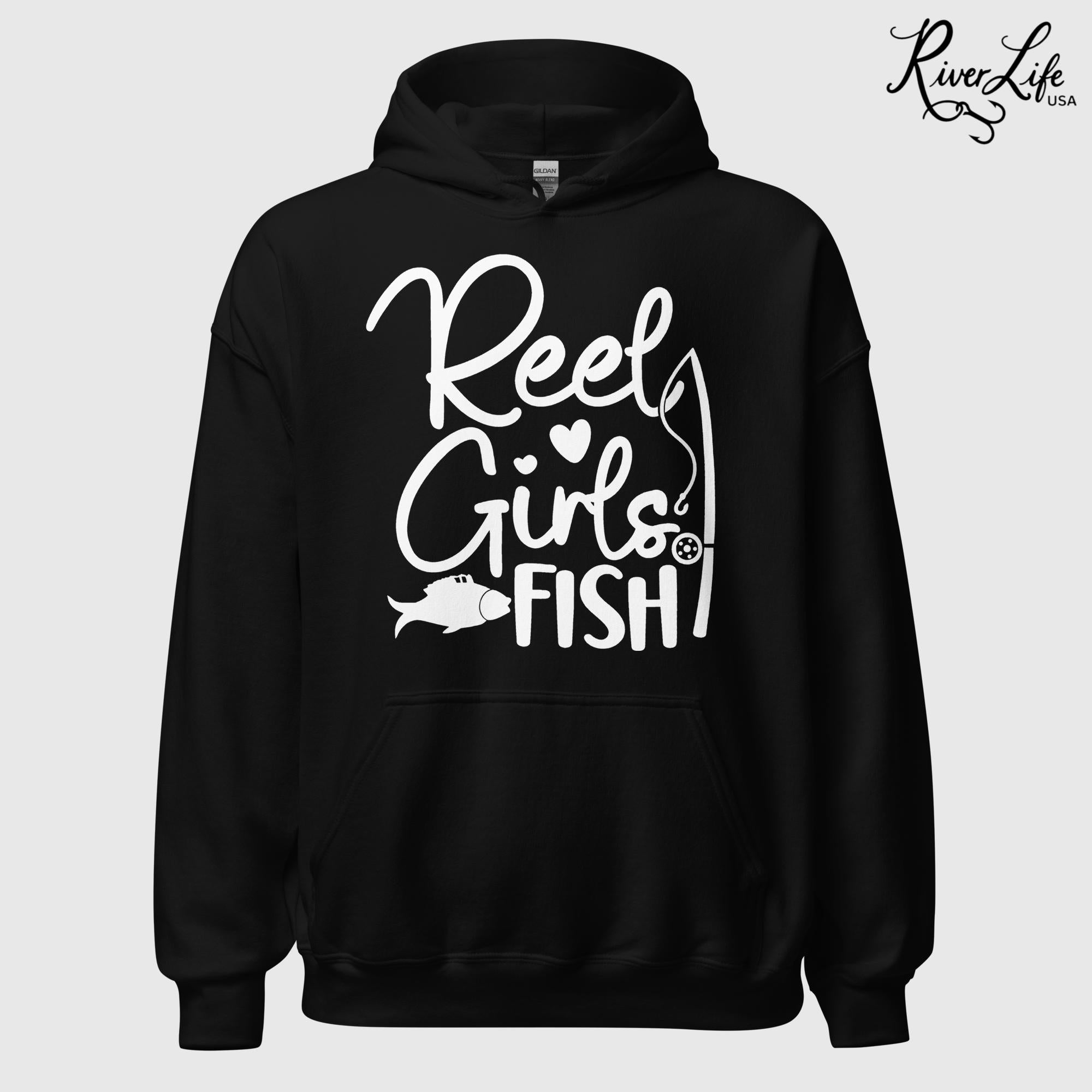 Reel Girls Fish | Womens Pullover Hoodie-Black-River Life USA