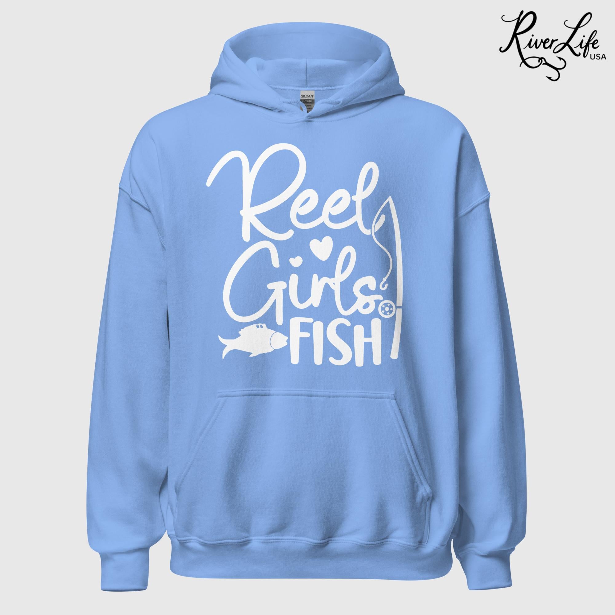 Reel Girls Fish | Womens Pullover Hoodie-Carolina Blue-River Life USA