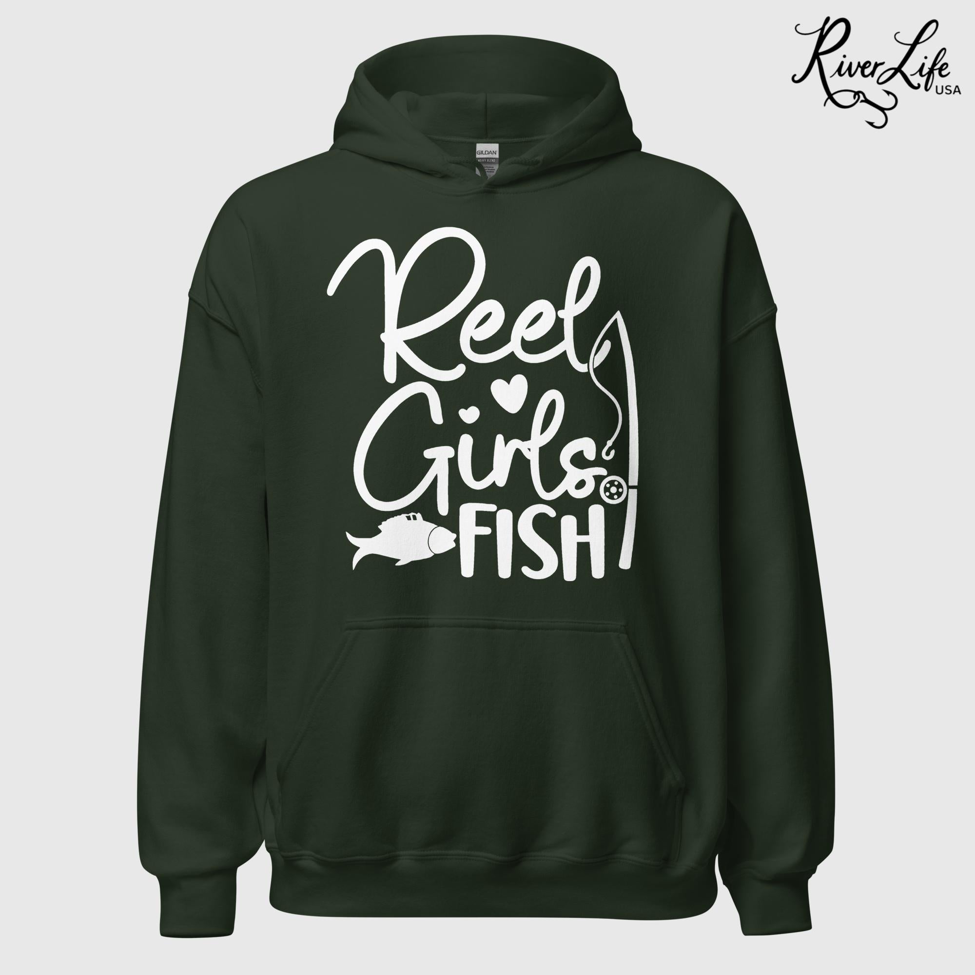 Reel Girls Fish | Womens Pullover Hoodie-Forest Green-River Life USA