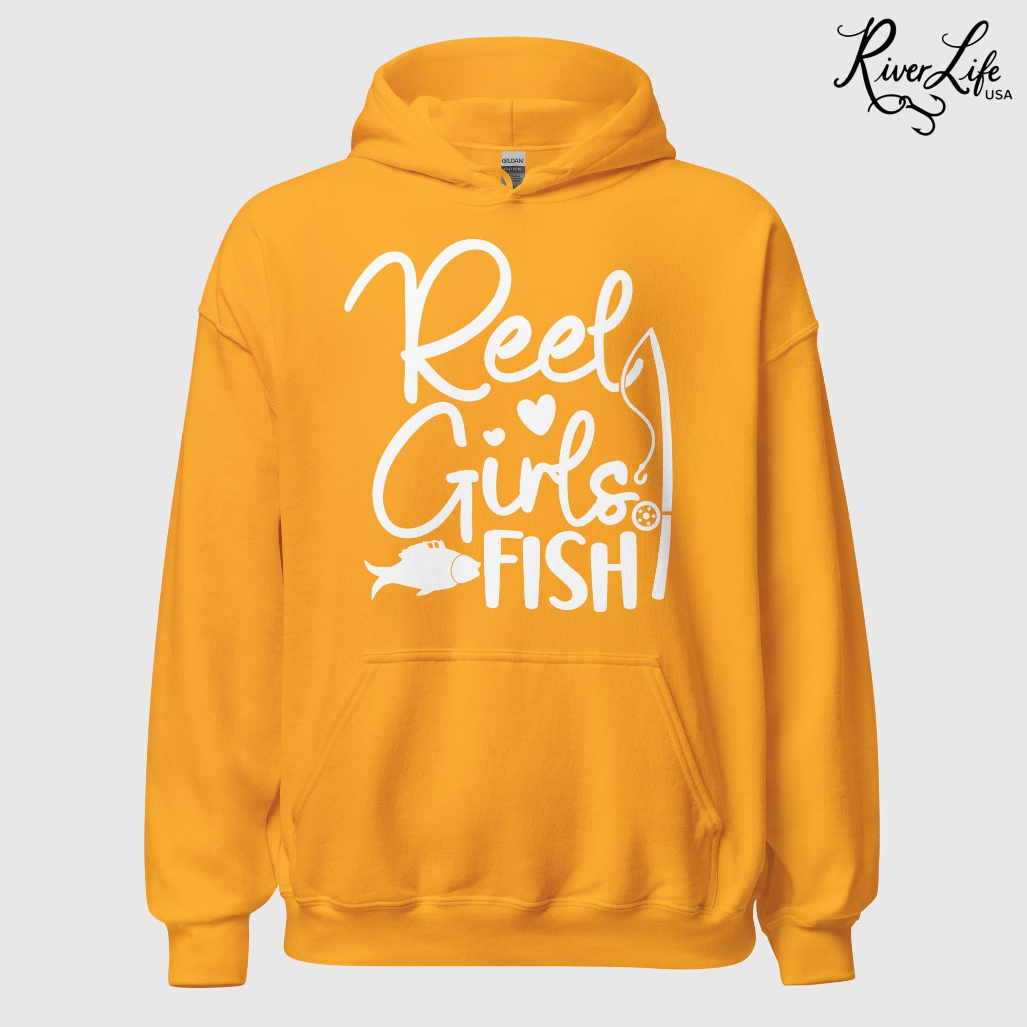 Reel Girls Fish | Womens Pullover Hoodie-Gold-River Life USA