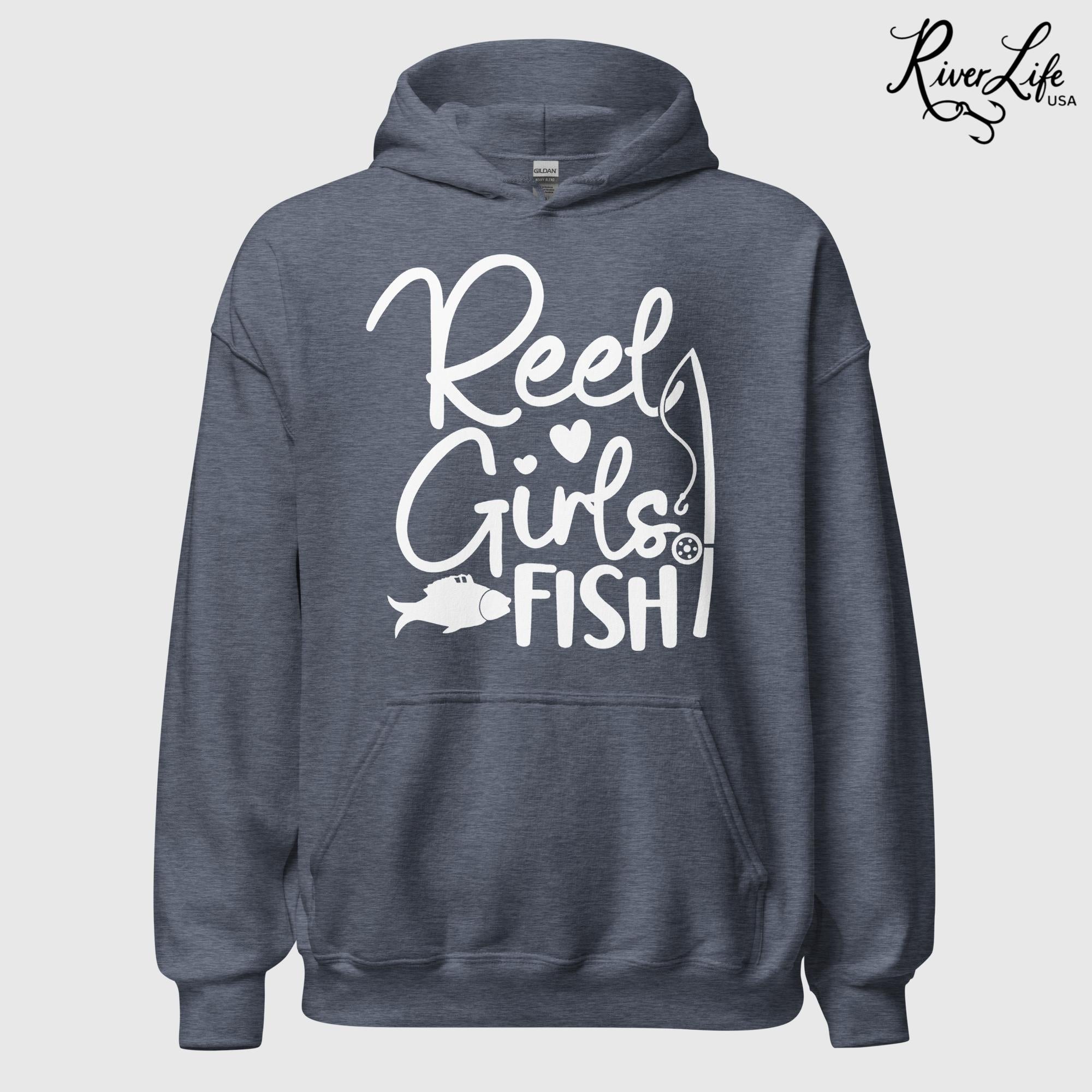 Reel Girls Fish | Womens Pullover Hoodie-Heather Sport Dark Navy-River Life USA