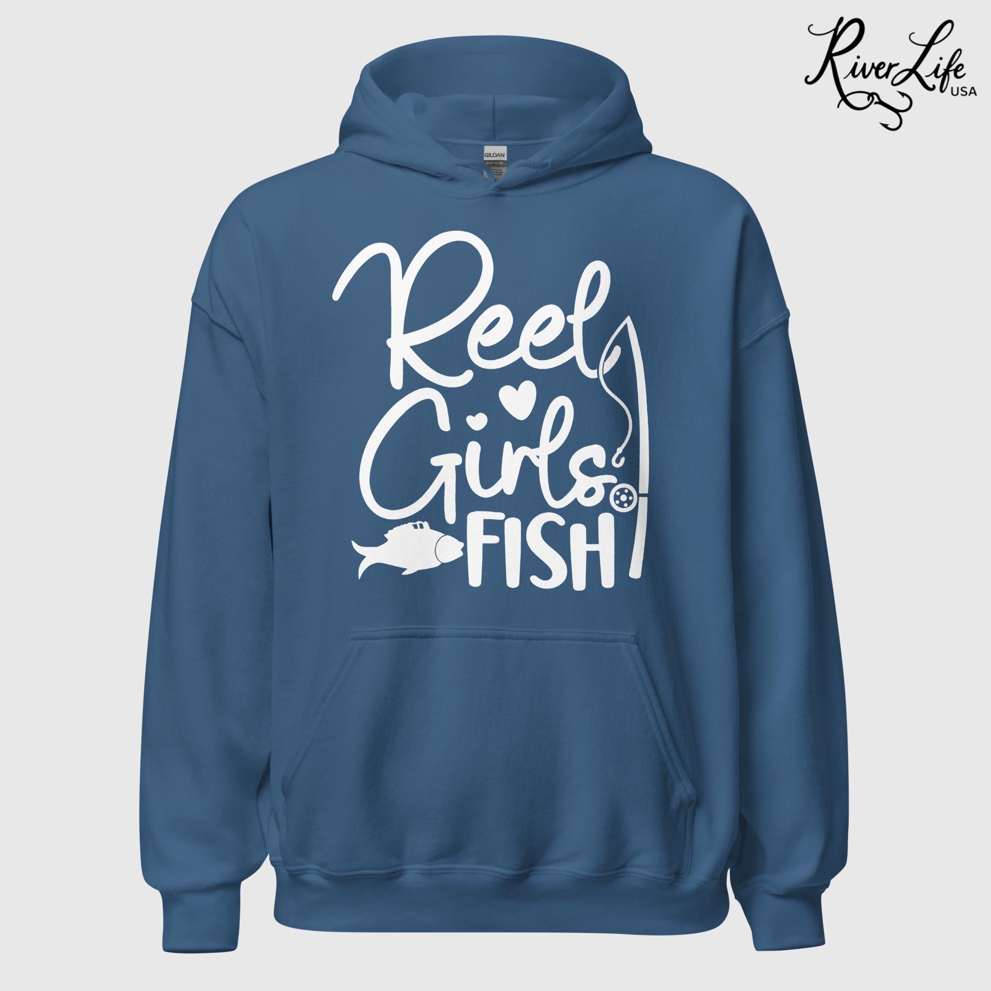 Reel Girls Fish | Womens Pullover Hoodie-Indigo Blue-River Life USA