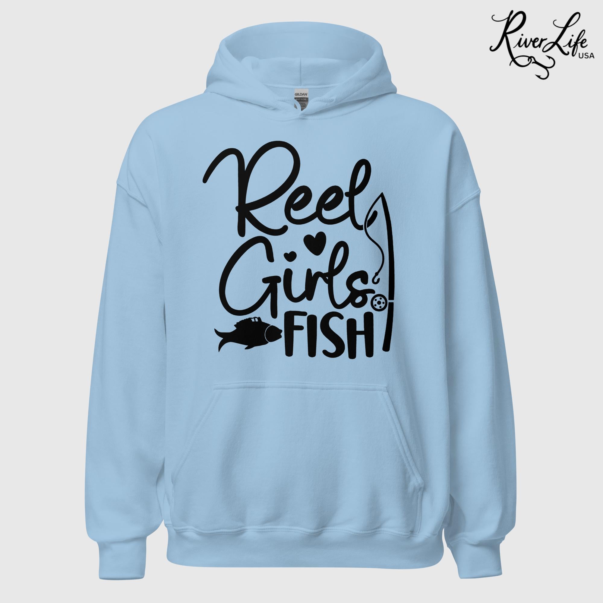 Reel Girls Fish | Womens Pullover Hoodie-Light Blue-River Life USA