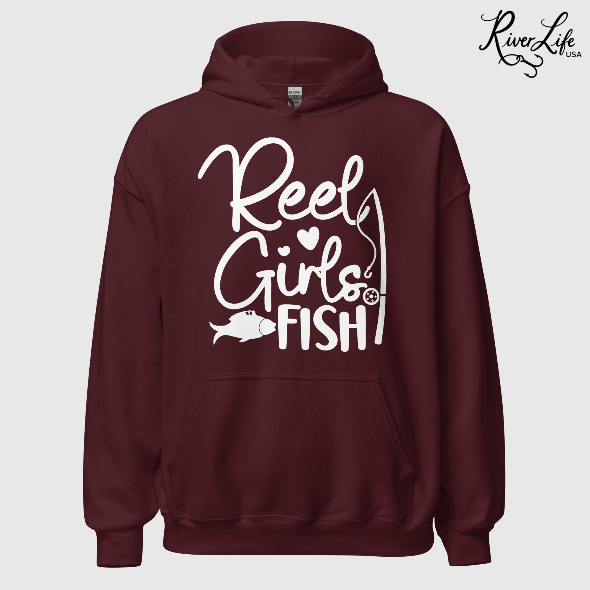 Reel Girls Fish | Womens Pullover Hoodie-Maroon-River Life USA