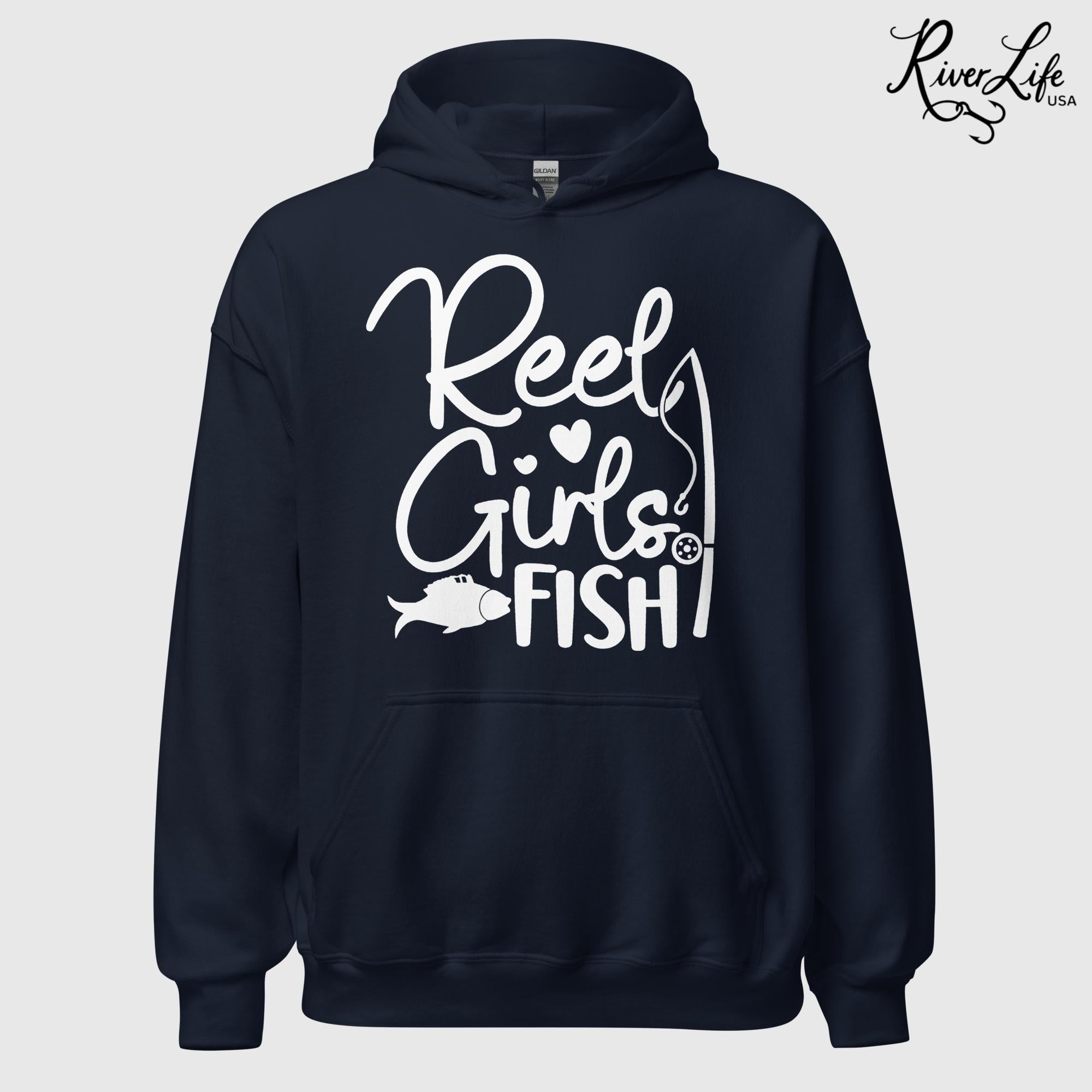 Reel Girls Fish | Womens Pullover Hoodie-Navy-River Life USA