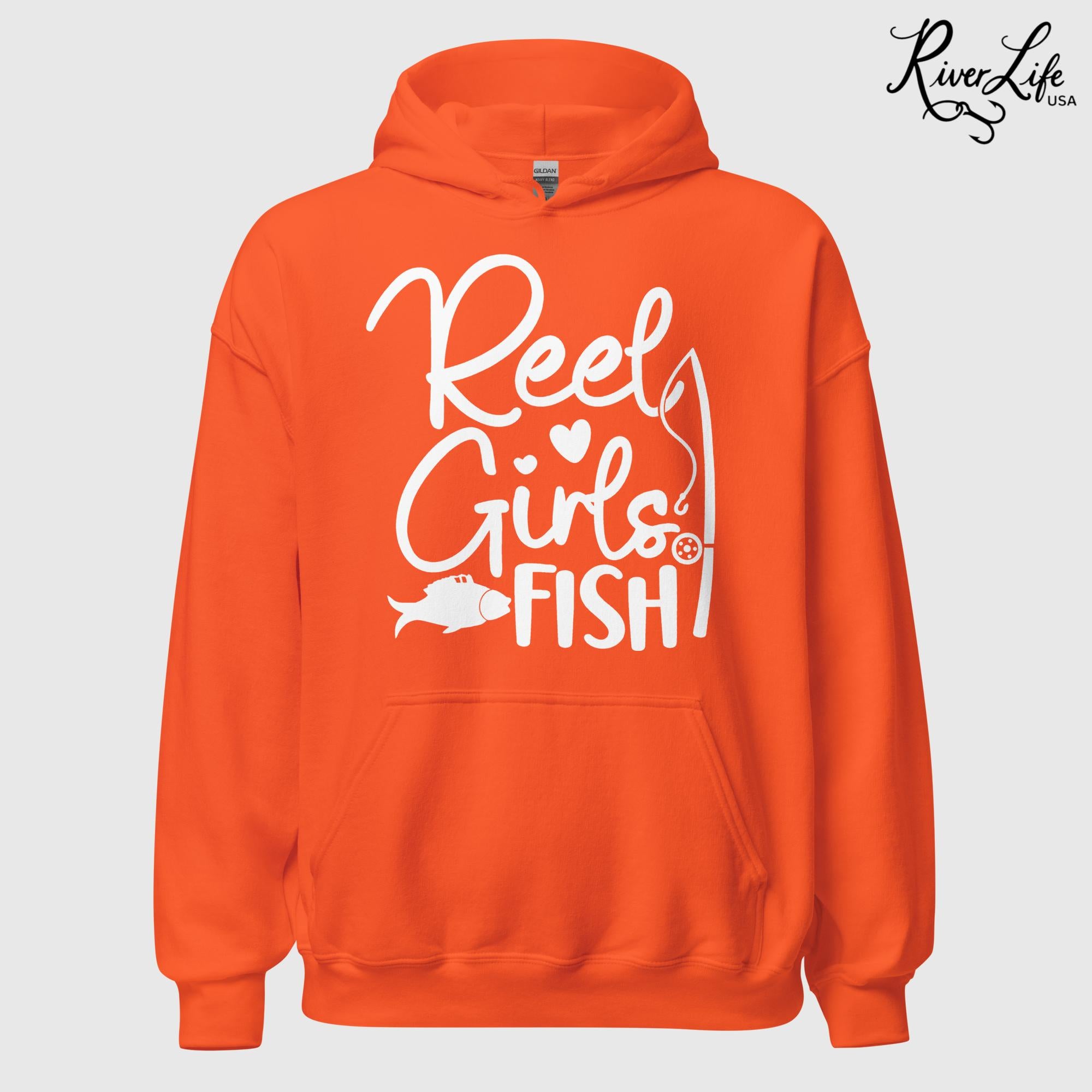 Reel Girls Fish | Womens Pullover Hoodie-Orange-River Life USA