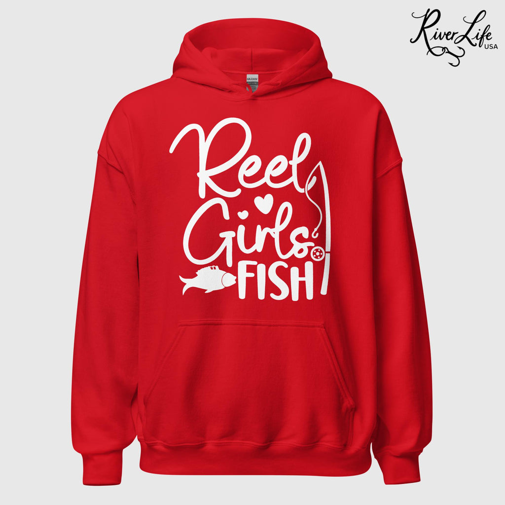 Reel Girls Fish | Womens Pullover Hoodie-Red-River Life USA