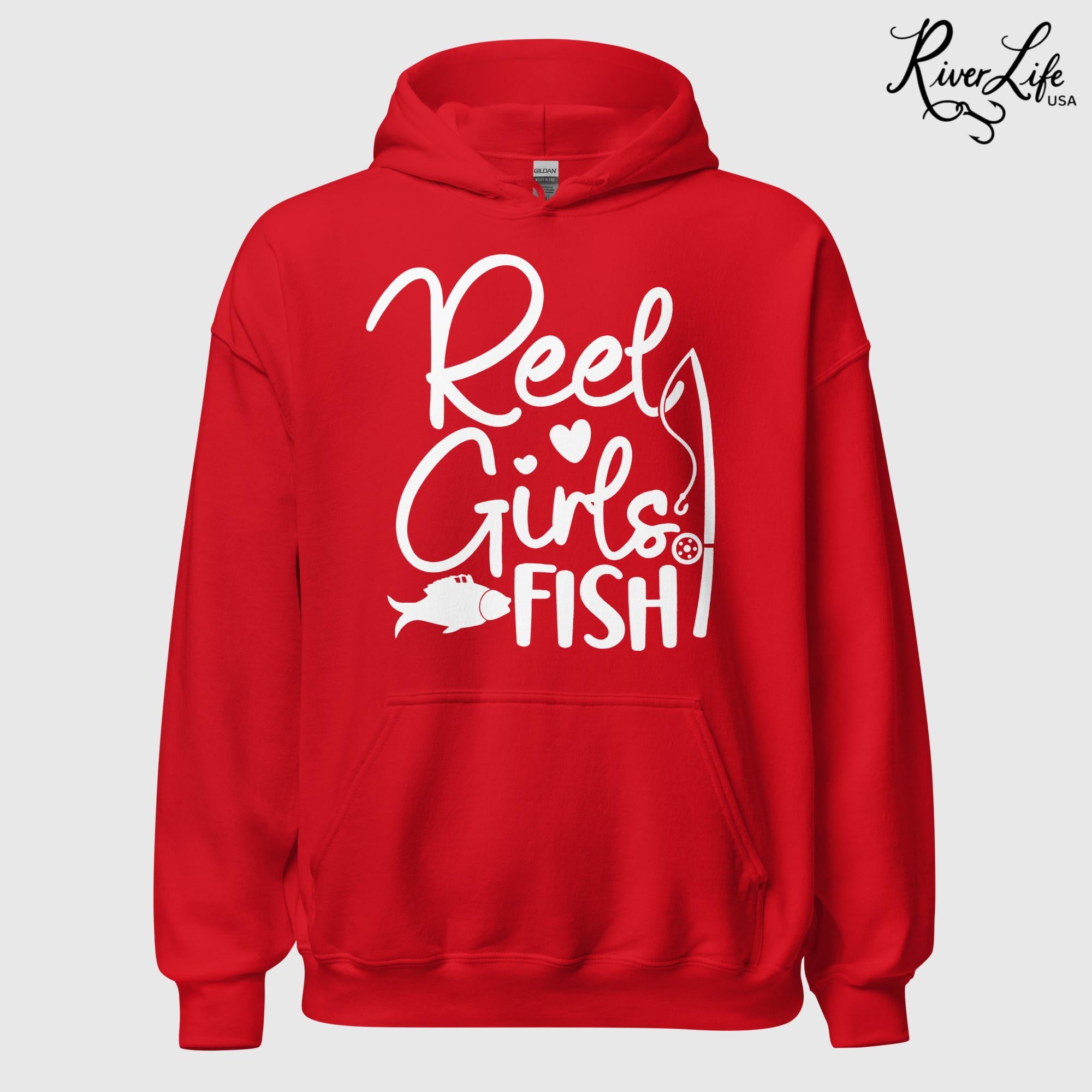 Reel Girls Fish | Womens Pullover Hoodie-Red-River Life USA