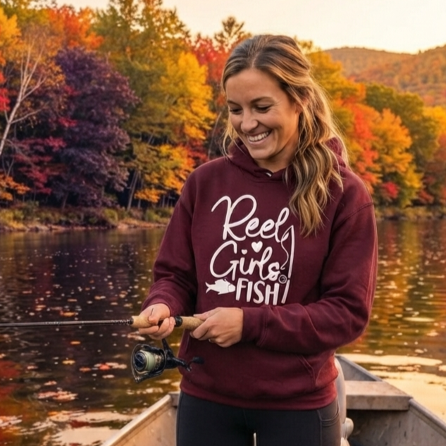 Reel Girls Fish | Womens Pullover Hoodie-Maroon-River Life USA