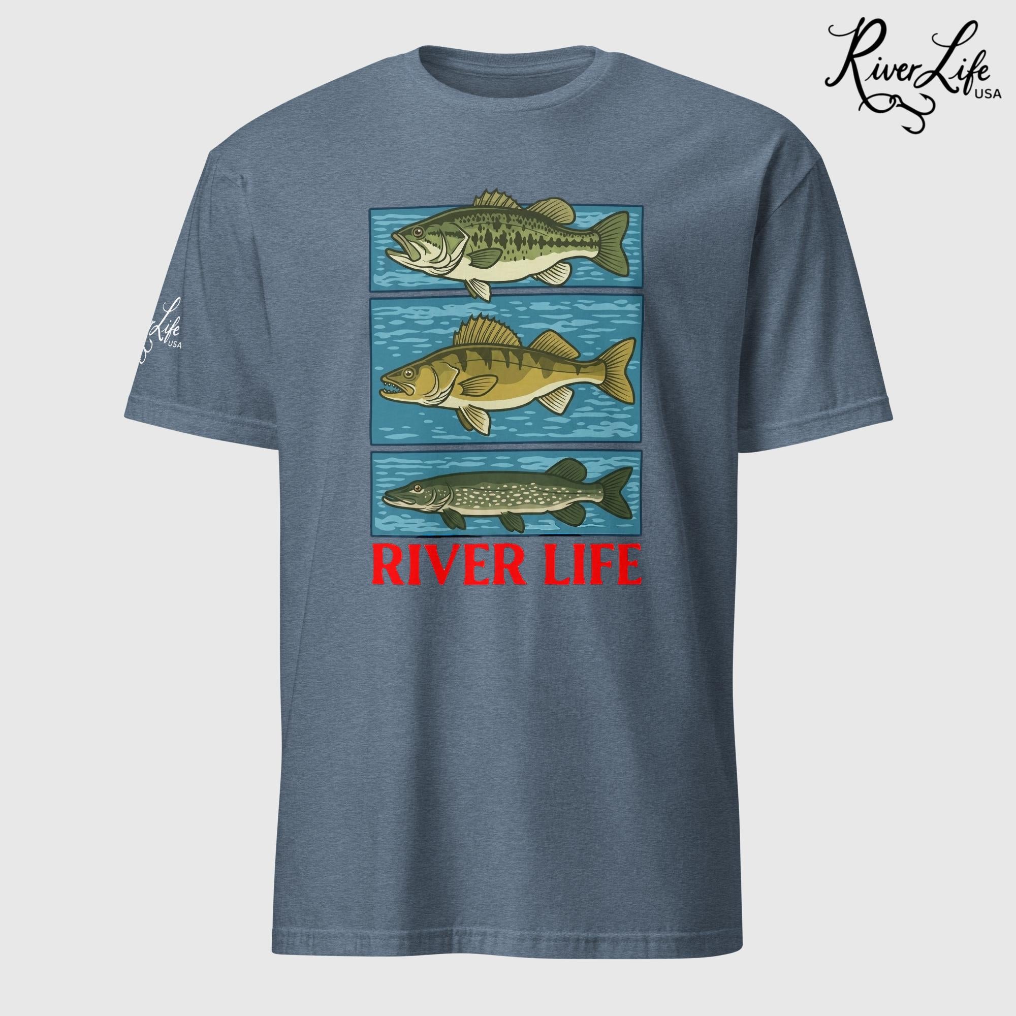River Fish | Short-Sleeve Unisex T-Shirt-Heather Indigo-River Life USA