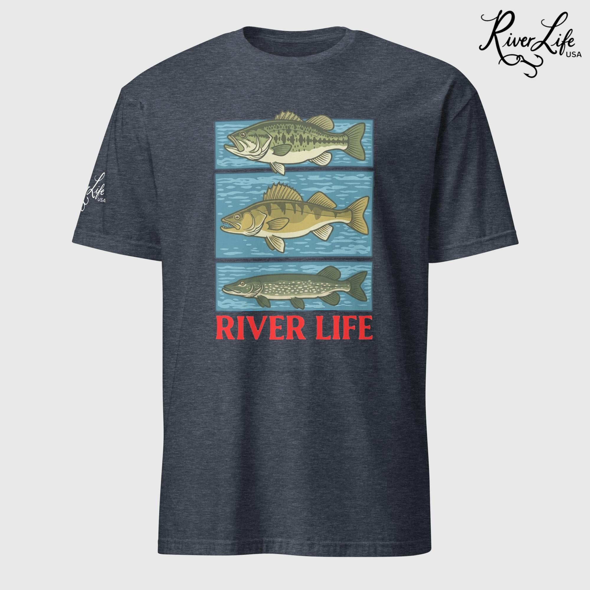 River Fish | Short-Sleeve Unisex T-Shirt-Heather Navy-River Life USA