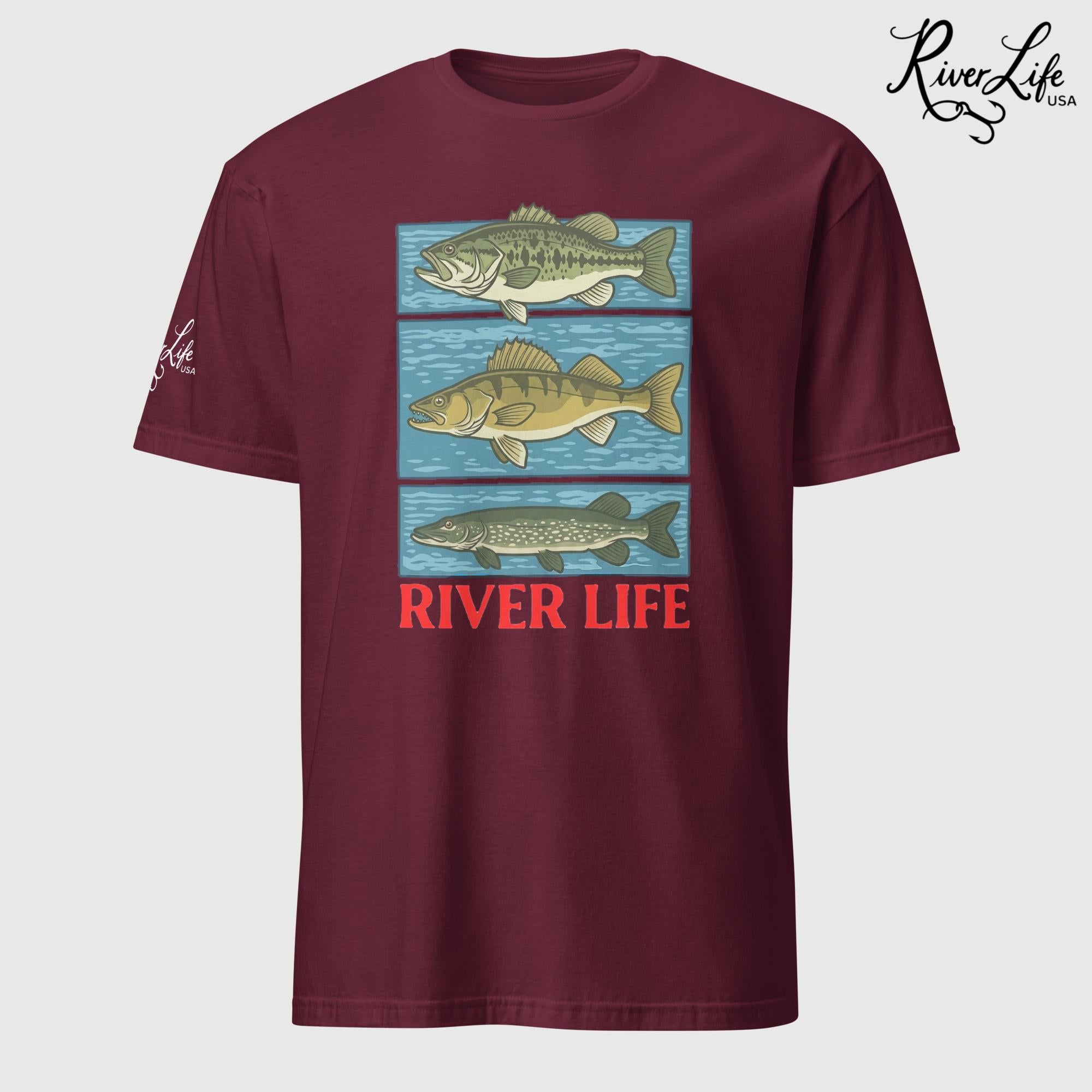 River Fish | Short-Sleeve Unisex T-Shirt-Maroon-River Life USA
