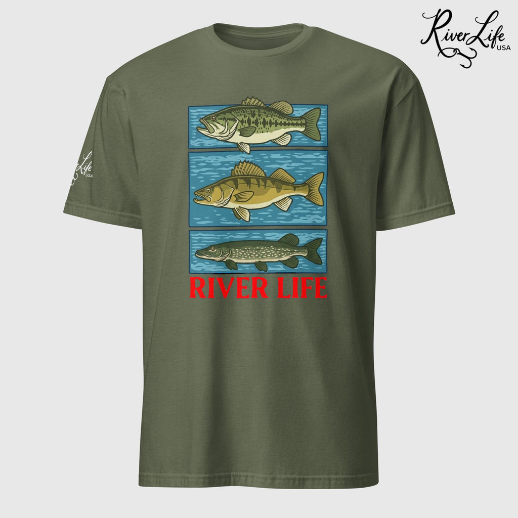 River Fish | Short-Sleeve Unisex T-Shirt-Military Green-River Life USA