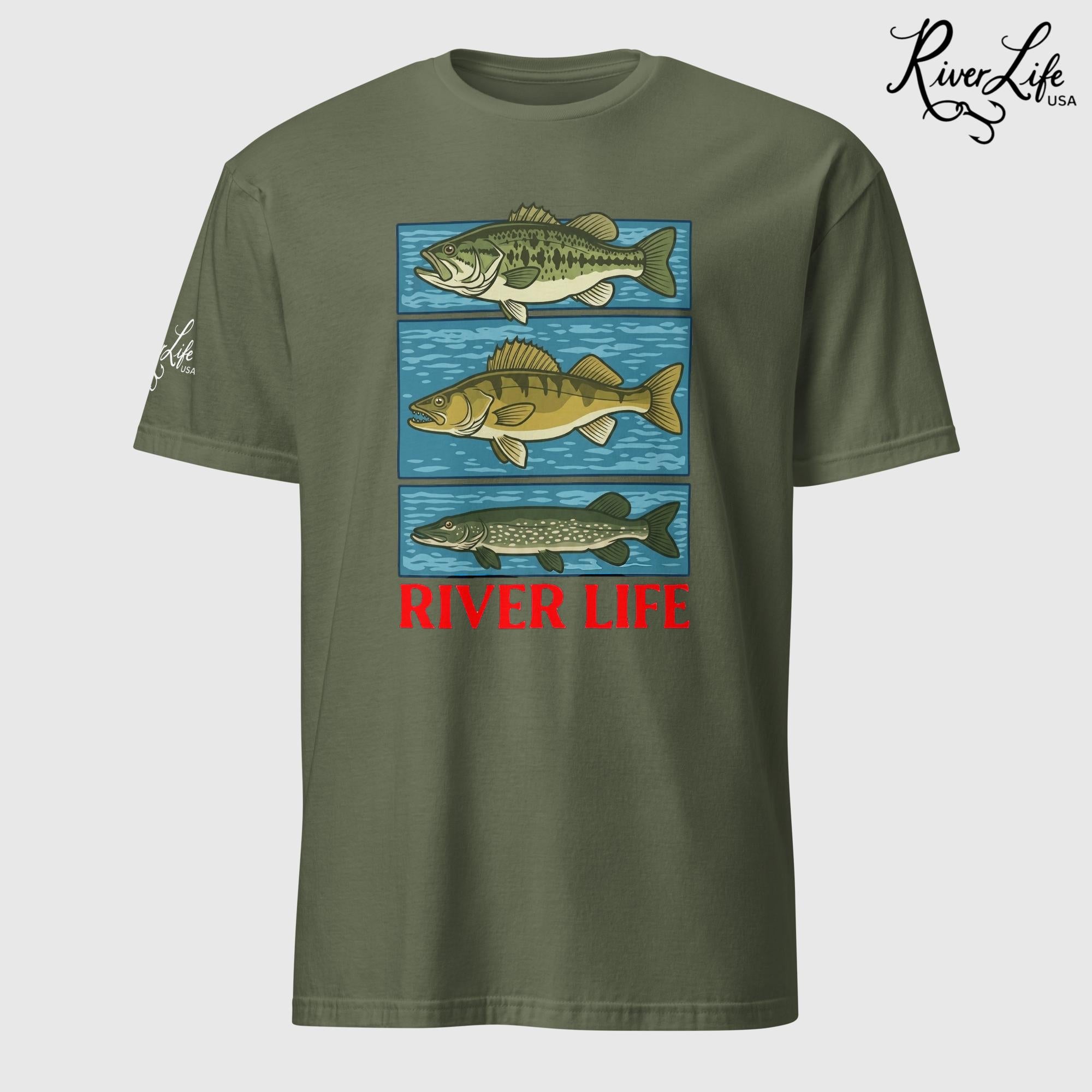 River Fish | Short-Sleeve Unisex T-Shirt-Military Green-River Life USA