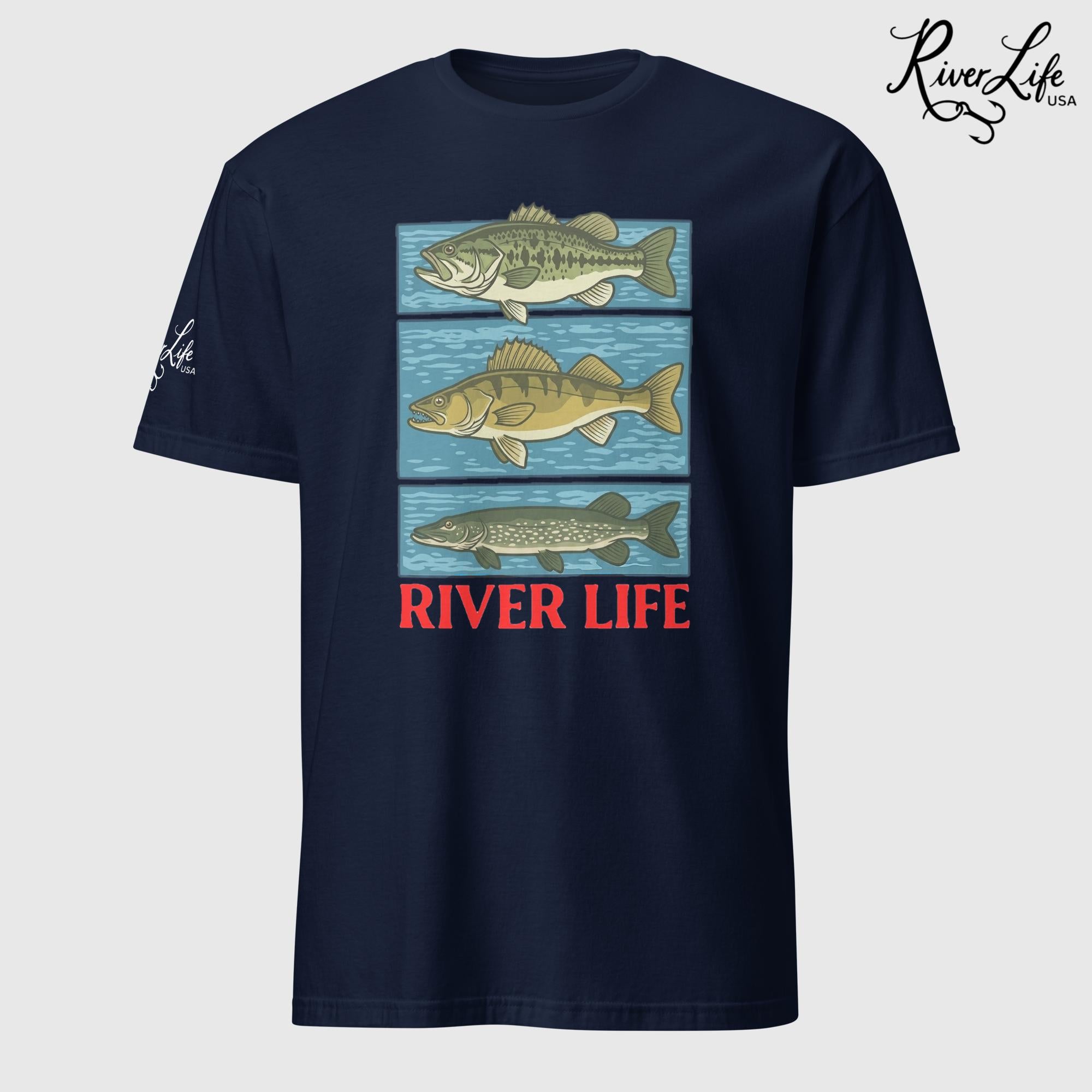River Fish | Short-Sleeve Unisex T-Shirt-Navy-River Life USA