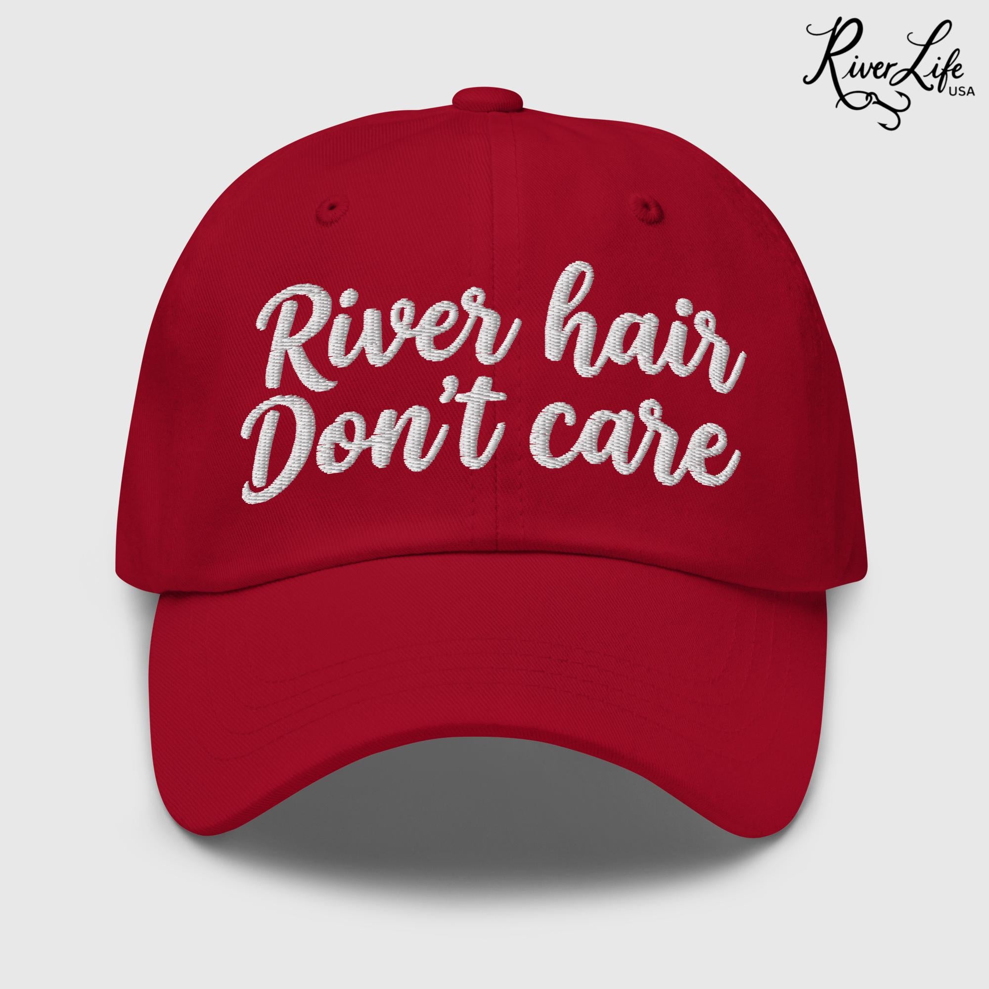 River Hair Don't Care (white embroidery) | Adjustable Dad Hat-Cranberry-River Life USA