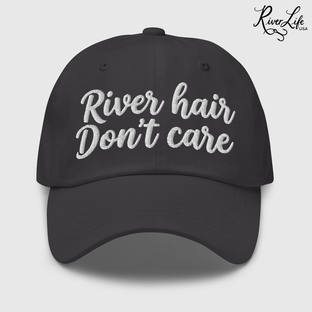 River Hair Don't Care (white embroidery) | Adjustable Dad Hat-Dark Grey-River Life USA