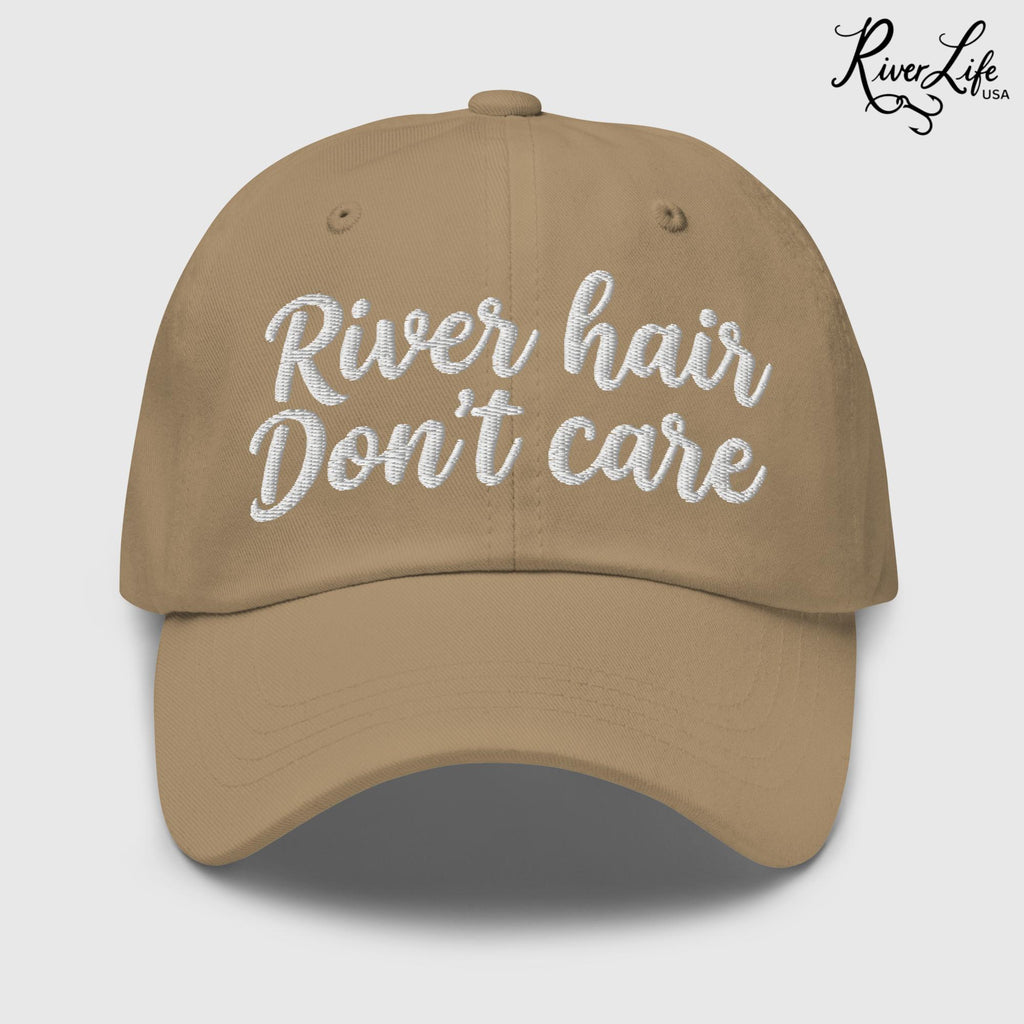 River Hair Don't Care (white embroidery) | Adjustable Dad Hat-Khaki-River Life USA