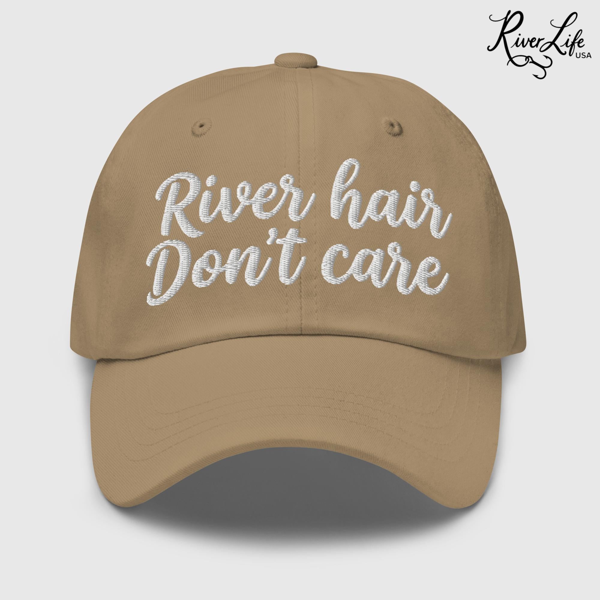 River Hair Don't Care (white embroidery) | Adjustable Dad Hat-Khaki-River Life USA