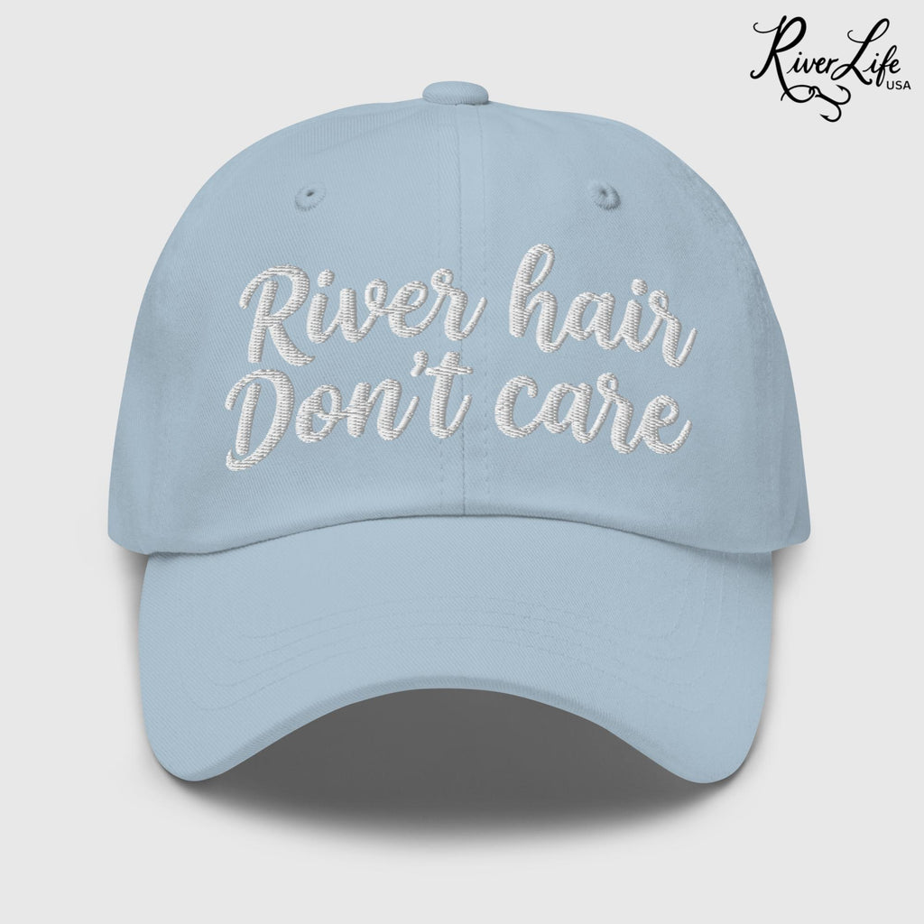 River Hair Don't Care (white embroidery) | Adjustable Dad Hat-Light Blue-River Life USA