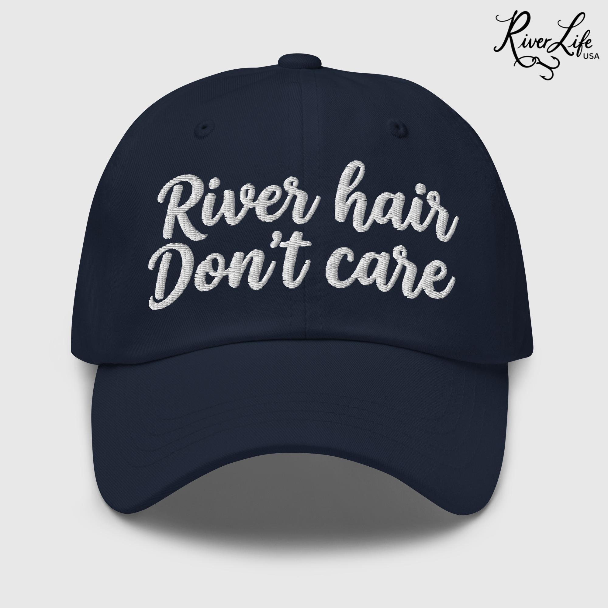 River Hair Don't Care (white embroidery) | Adjustable Dad Hat-Navy-River Life USA
