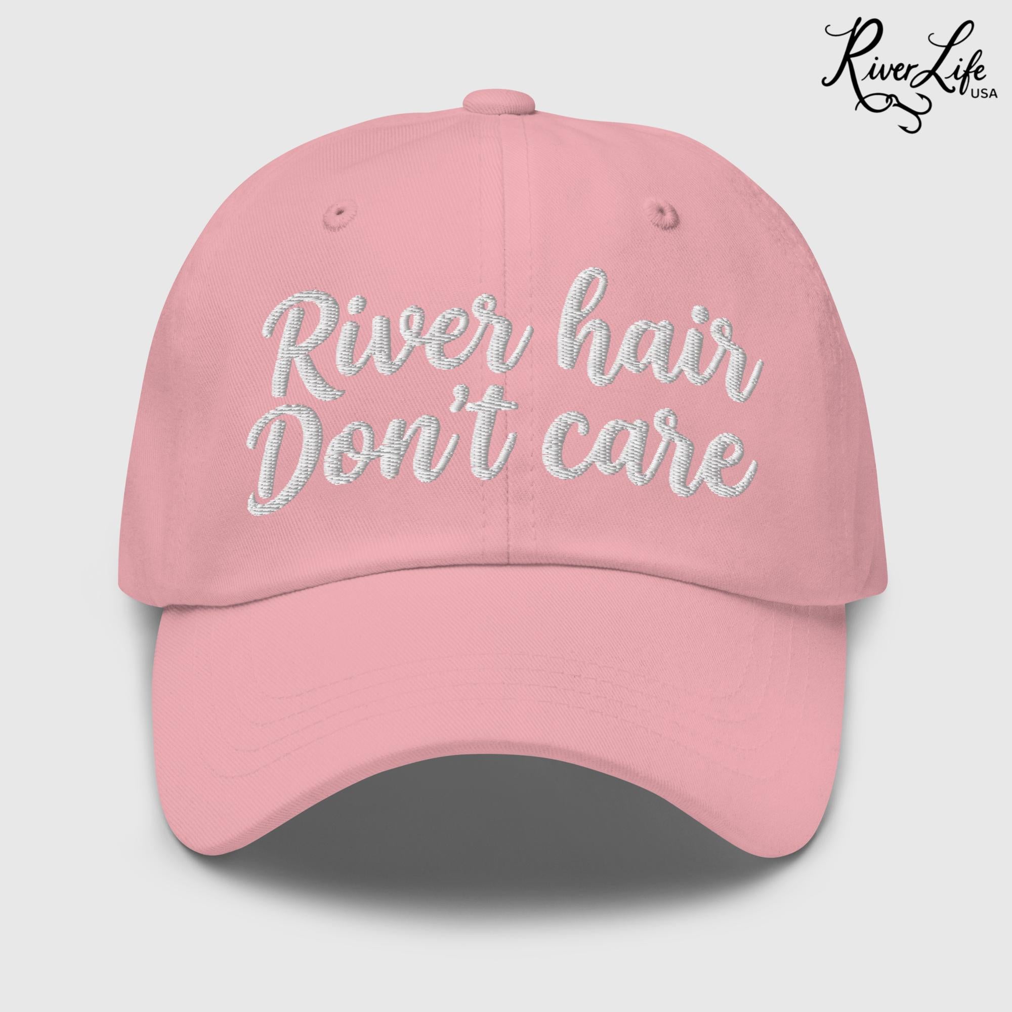 River Hair Don't Care (white embroidery) | Adjustable Dad Hat-Pink-River Life USA
