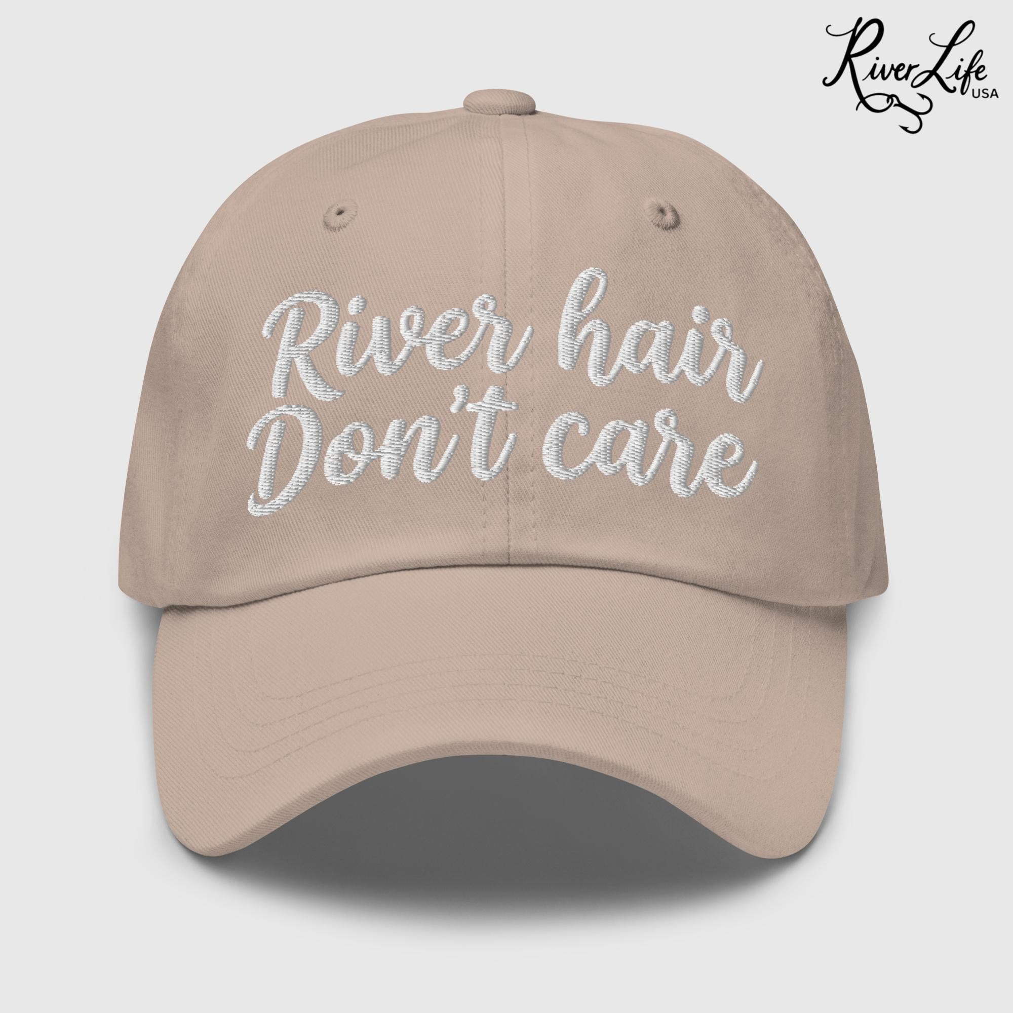 River Hair Don't Care (white embroidery) | Adjustable Dad Hat-Stone-River Life USA