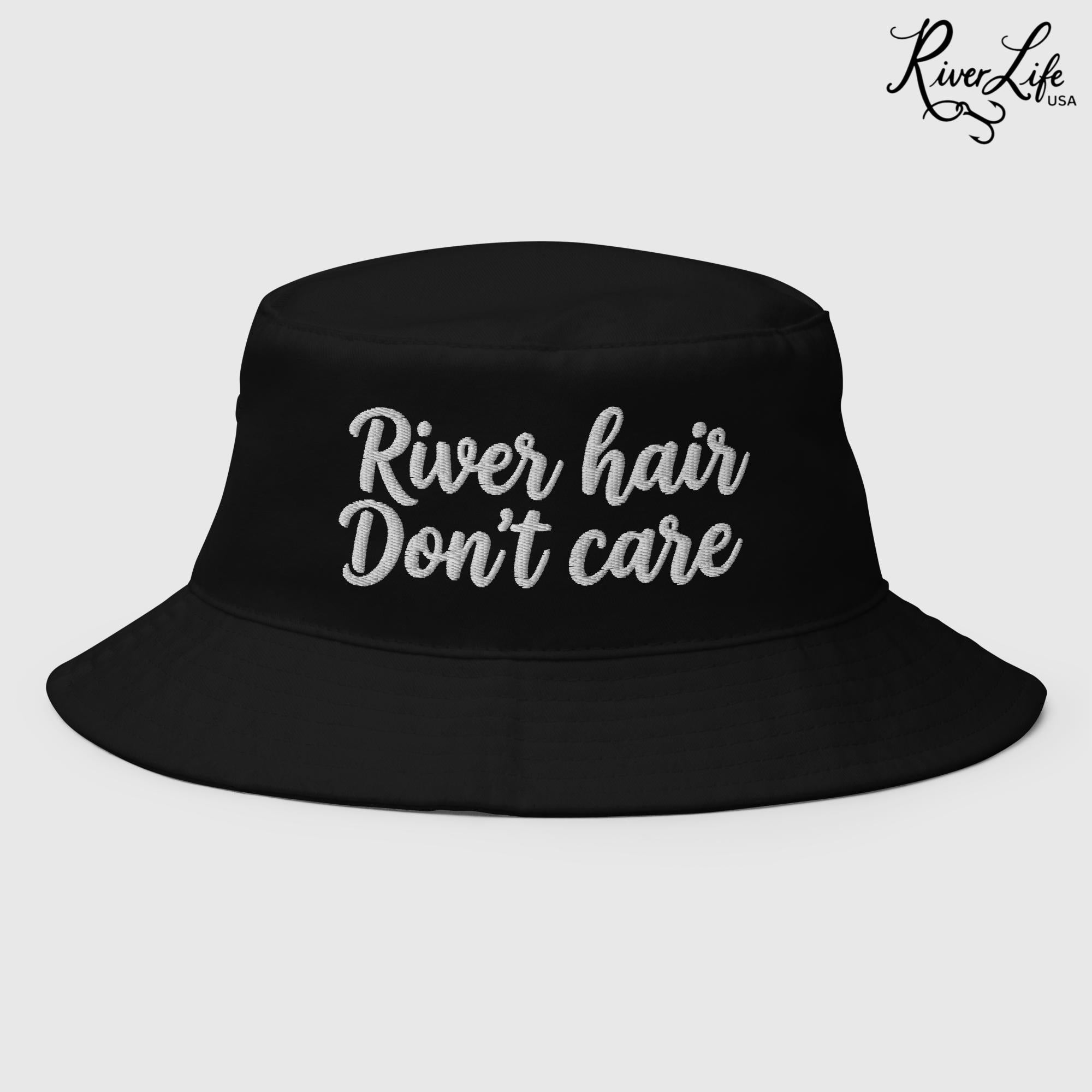 River Hair Don't Care (white embroidery) | Bucket Hat-Black-River Life USA