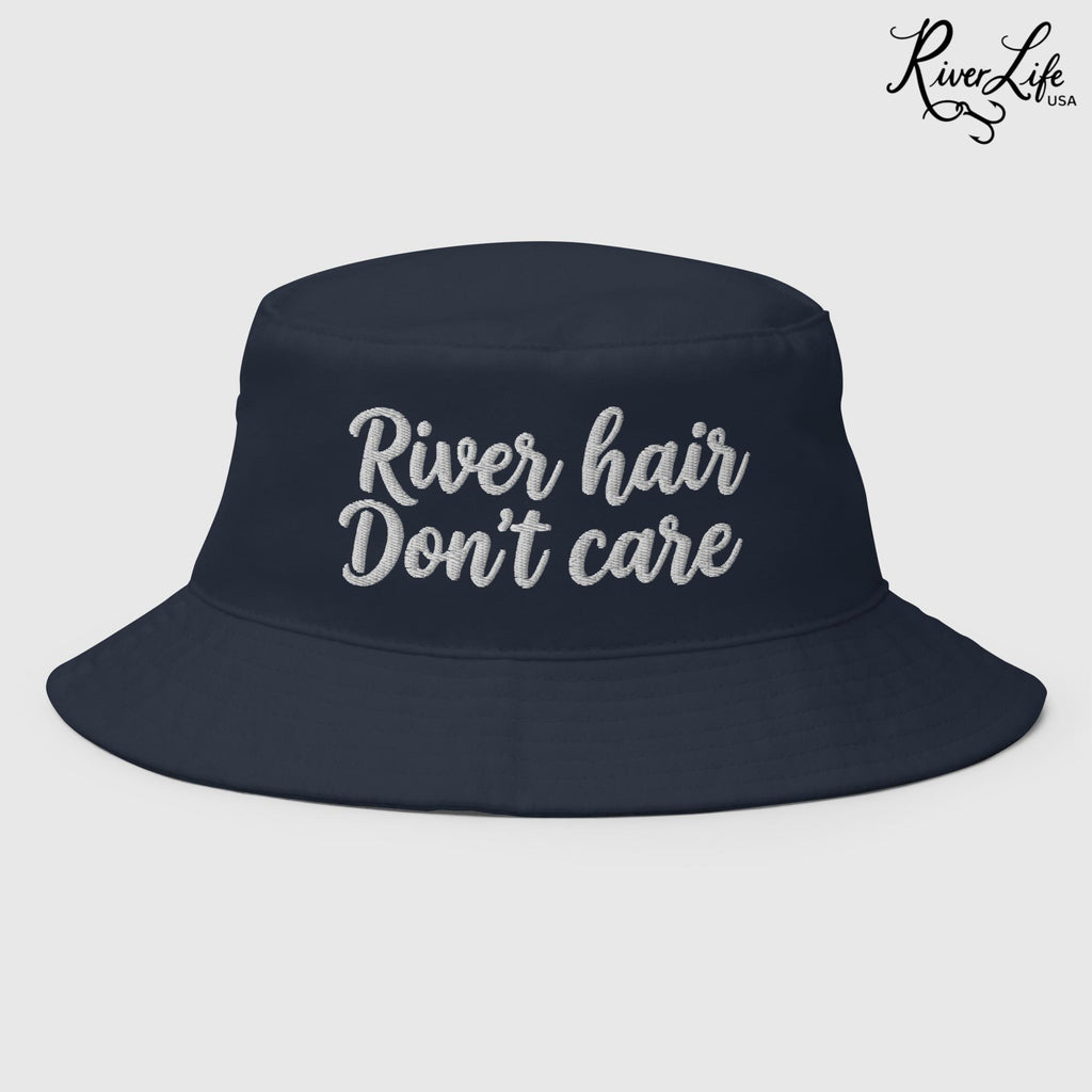River Hair Don't Care (white embroidery) | Bucket Hat-Navy-River Life USA