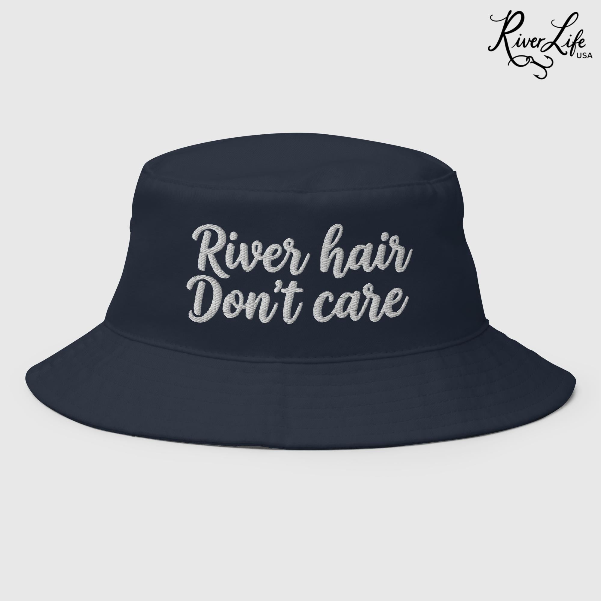 River Hair Don't Care (white embroidery) | Bucket Hat-Navy-River Life USA