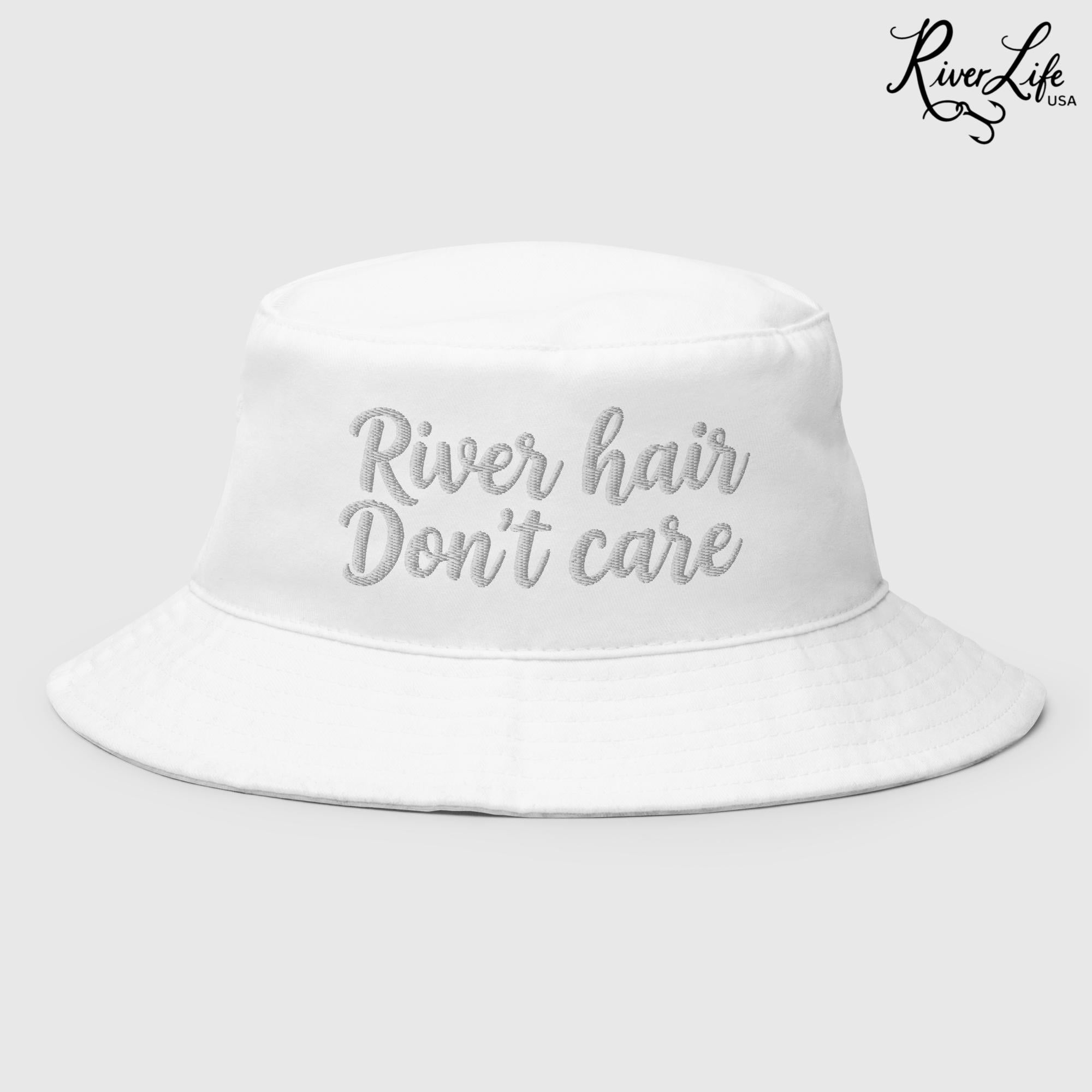 River Hair Don't Care (white embroidery) | Bucket Hat-White-River Life USA