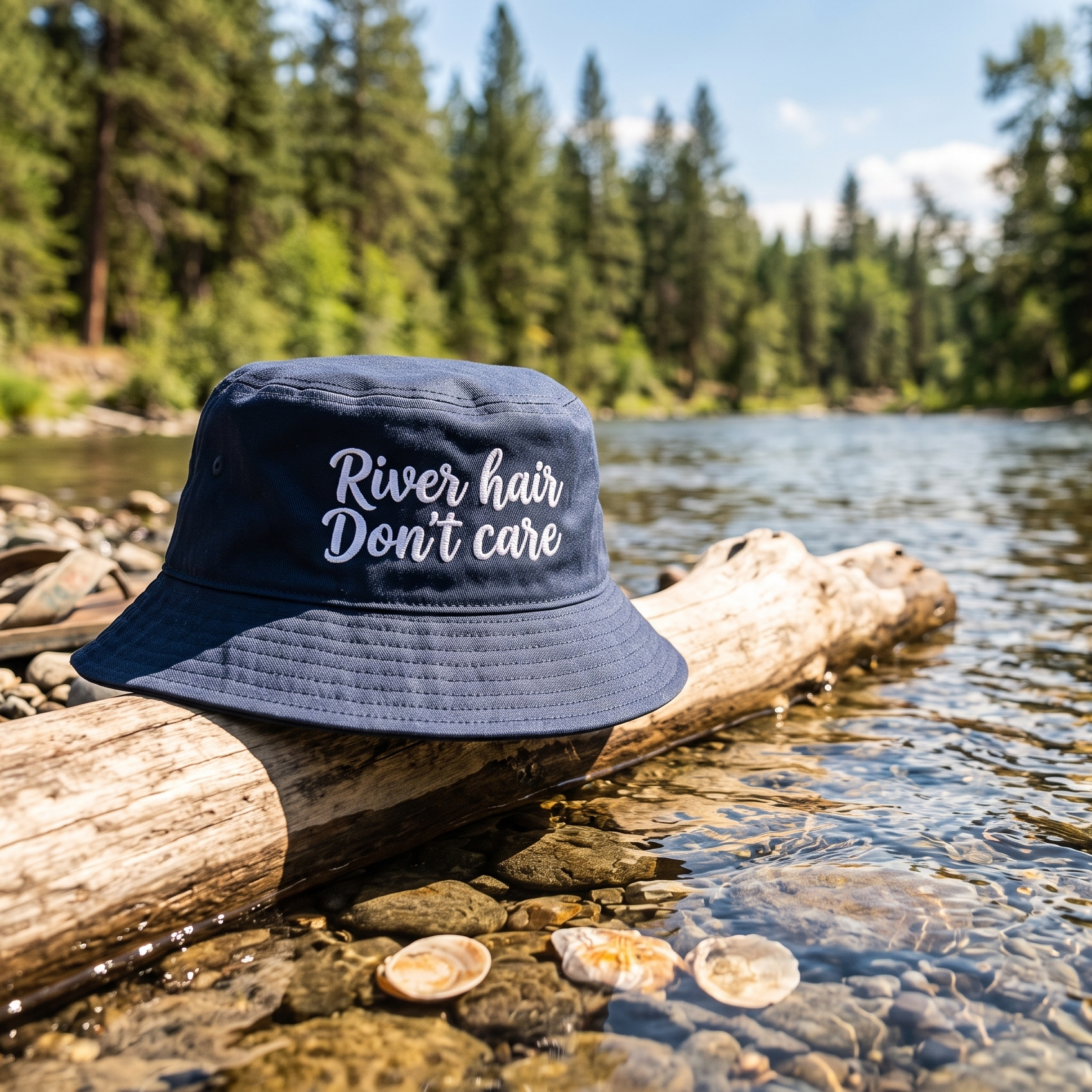 River Hair Don't Care (white embroidery) | Bucket Hat-Navy-River Life USA