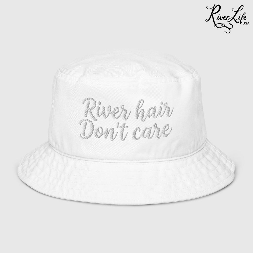 River Hair Don't Care (white embroidery) | Premium Organic Bucket Hat-Bio White-River Life USA