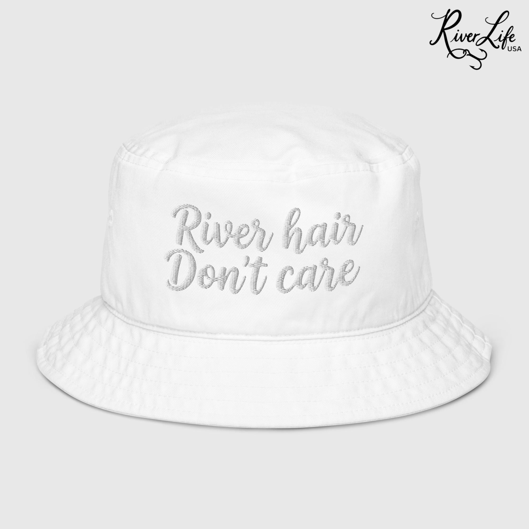 River Hair Don't Care (white embroidery) | Premium Organic Bucket Hat-Bio White-River Life USA