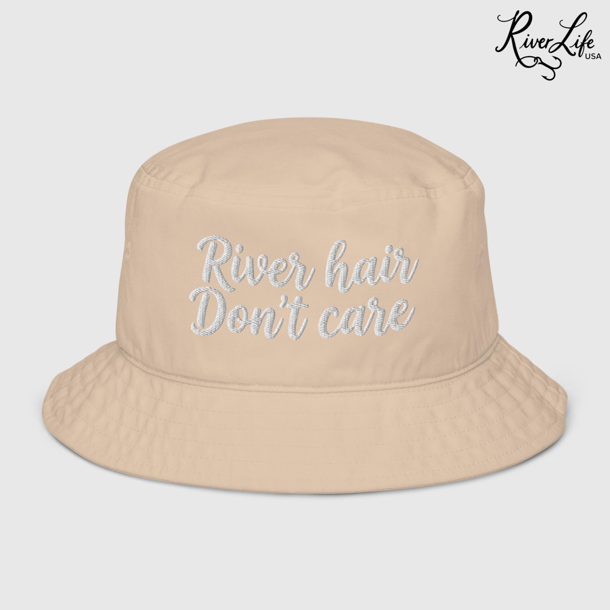 River Hair Don't Care (white embroidery) | Premium Organic Bucket Hat-Stone-River Life USA