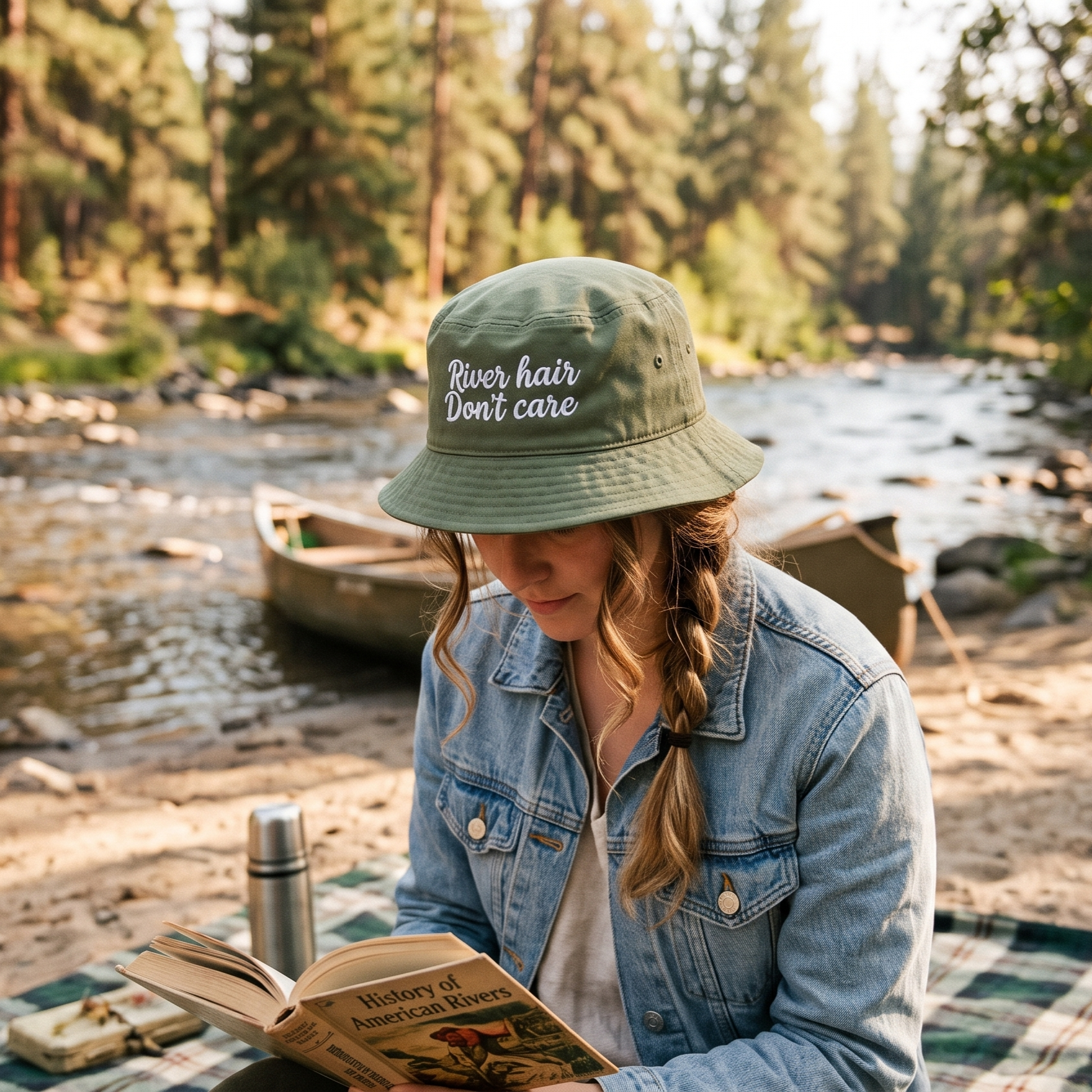 River Hair Don't Care (white embroidery) | Premium Organic Bucket Hat-Dill-River Life USA