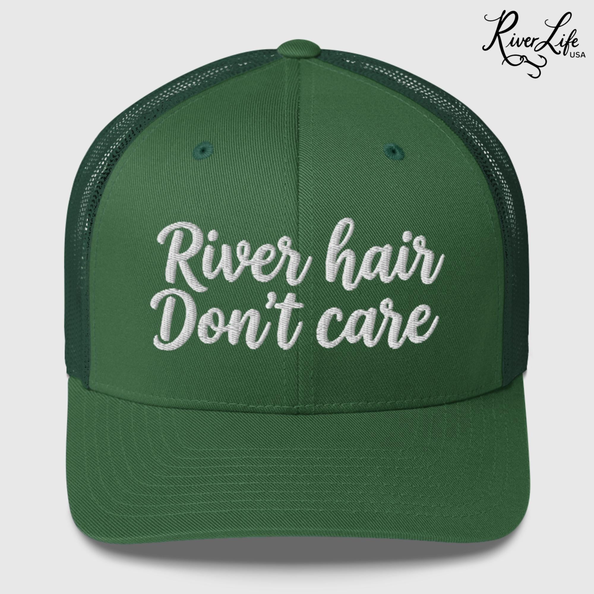 River Hair Don't Care (white embroidery) | Snapback Trucker Cap-Evergreen-River Life USA
