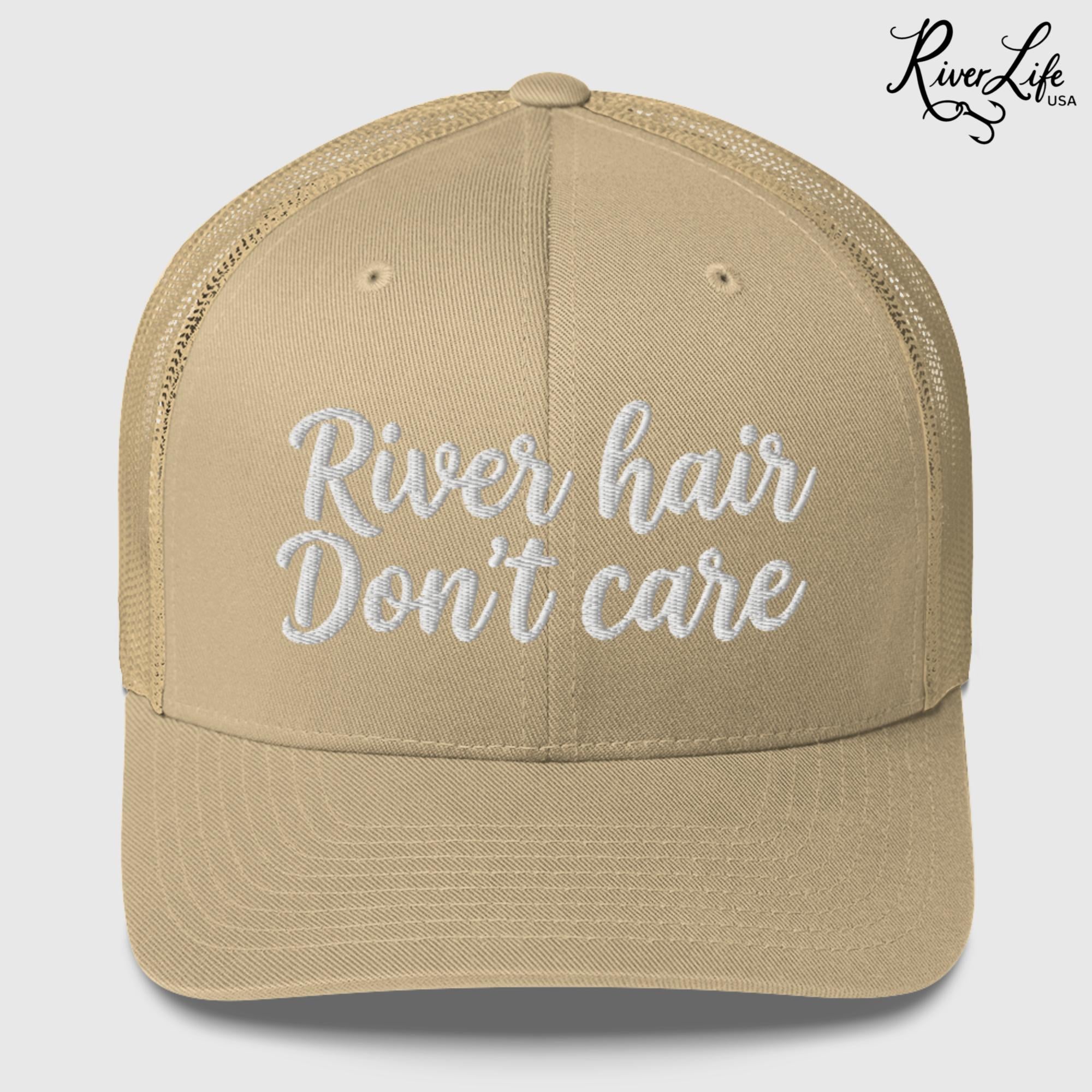 River Hair Don't Care (white embroidery) | Snapback Trucker Cap-Khaki-River Life USA