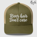 River Hair Don't Care (white embroidery) | Snapback Trucker Cap-Moss/ Khaki-River Life USA