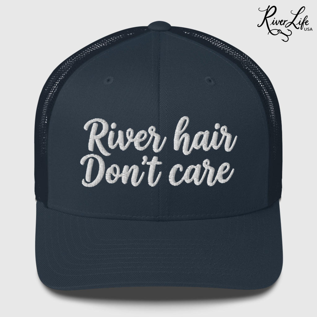 River Hair Don't Care (white embroidery) | Snapback Trucker Cap-Navy-River Life USA