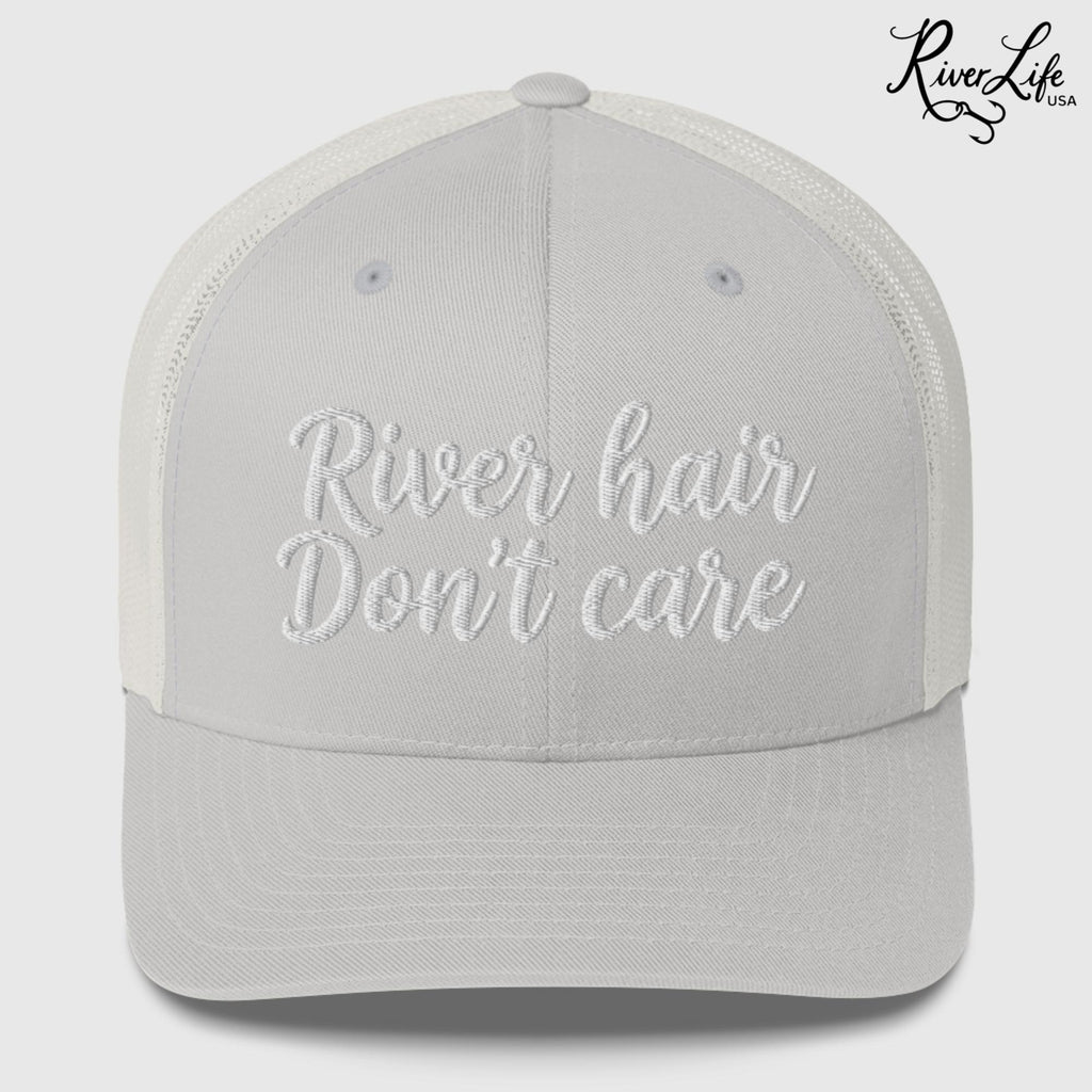 River Hair Don't Care (white embroidery) | Snapback Trucker Cap-Silver-River Life USA
