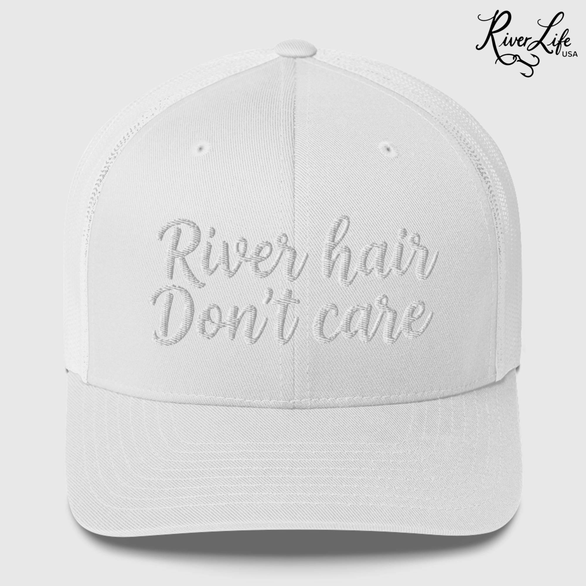 River Hair Don't Care (white embroidery) | Snapback Trucker Cap-White-River Life USA